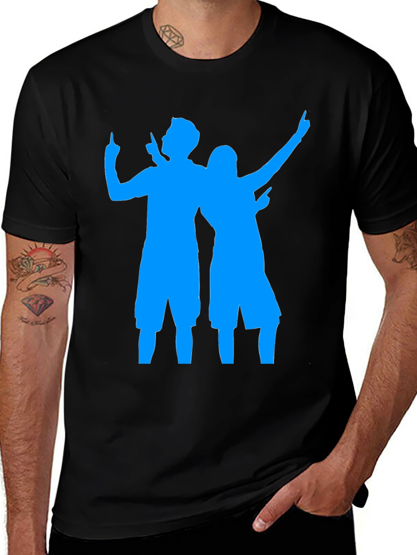 Variant 16 of Fun Black Tee with Blue Silhouette Design