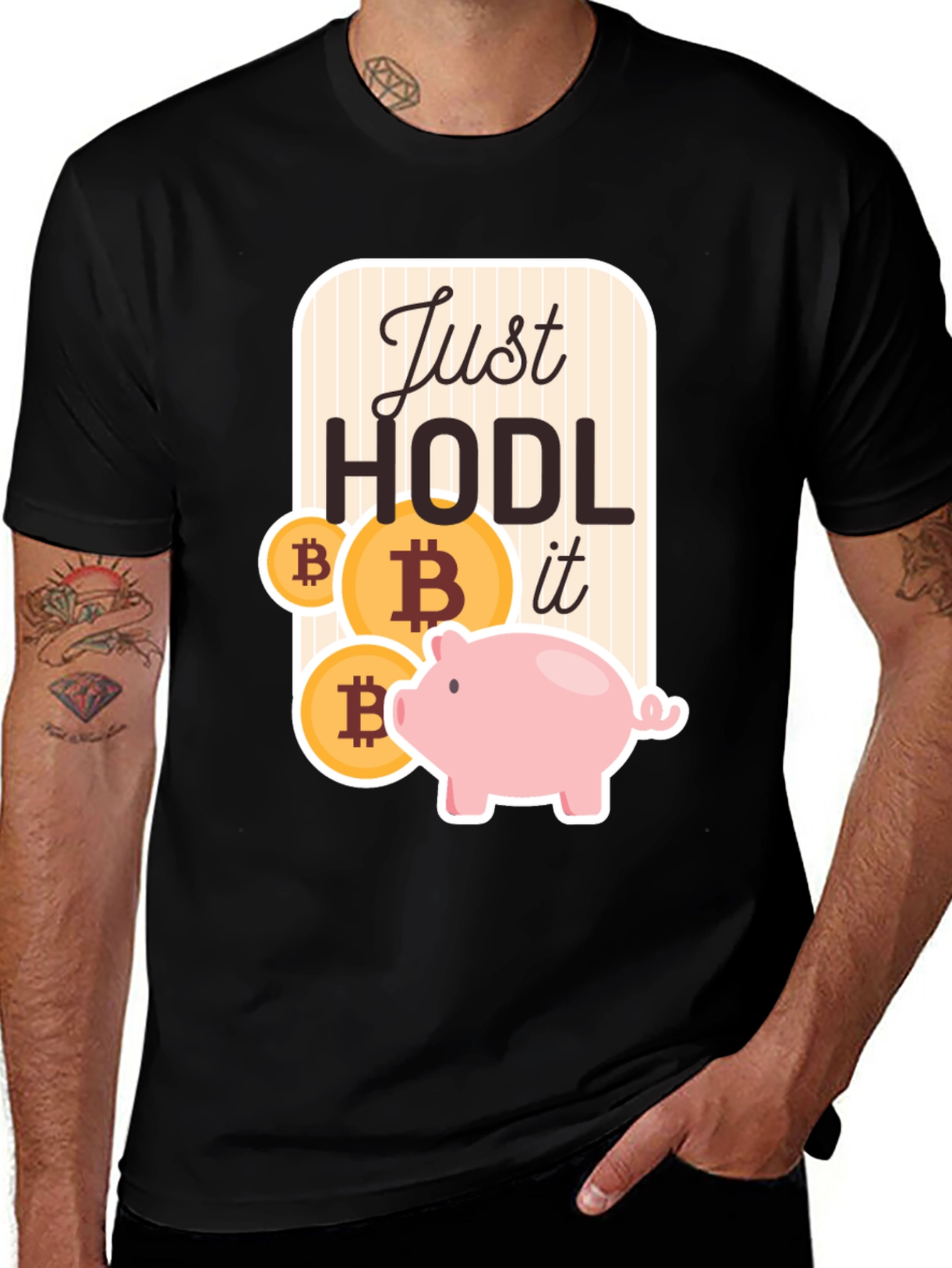 Variant 24 of Just HODL it - Bitcoin Crypto Piggy Bank T-Shirt