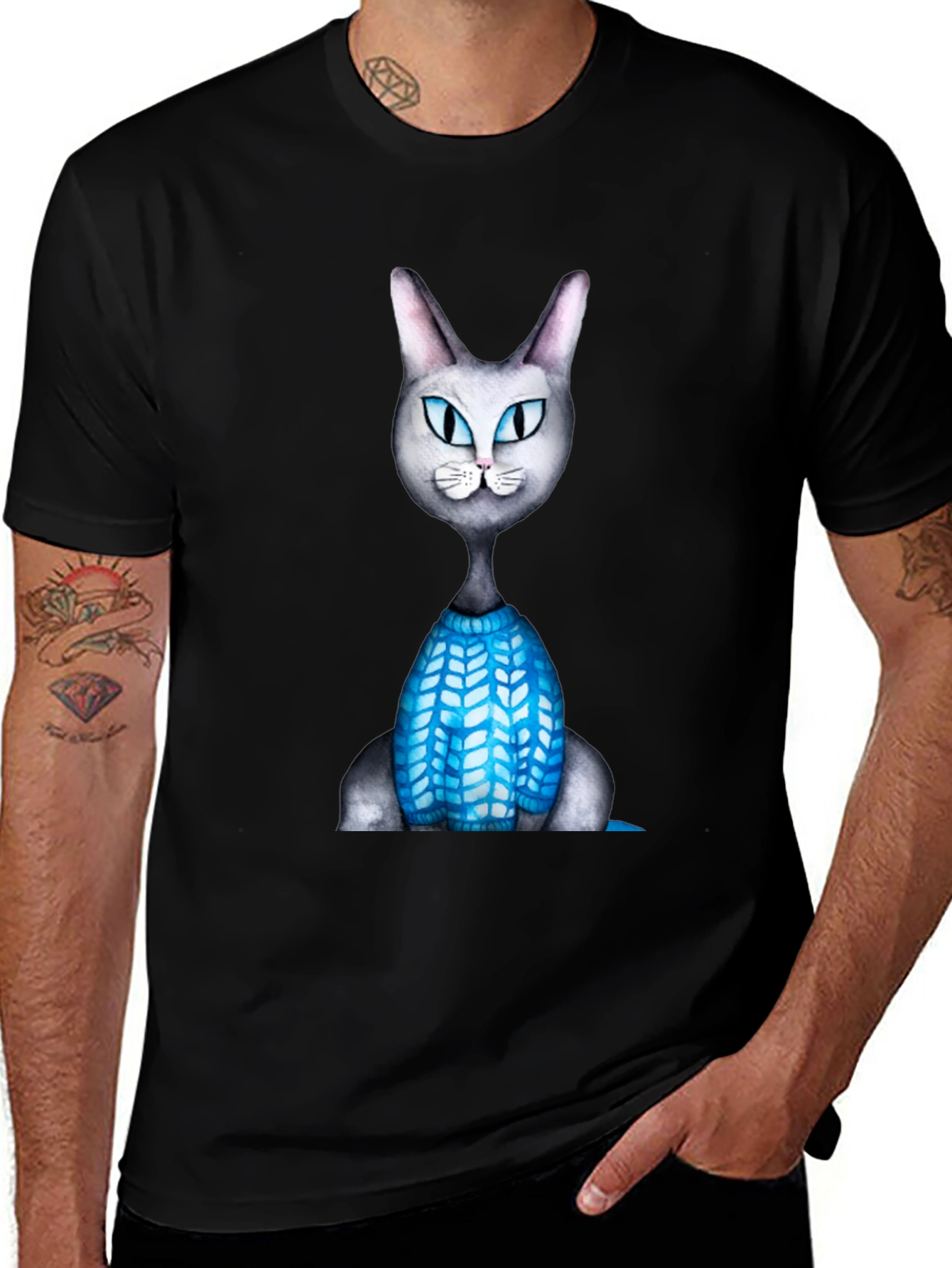 Variant 22 of Cartoon Cat in Sweater Graphic T-Shirt
