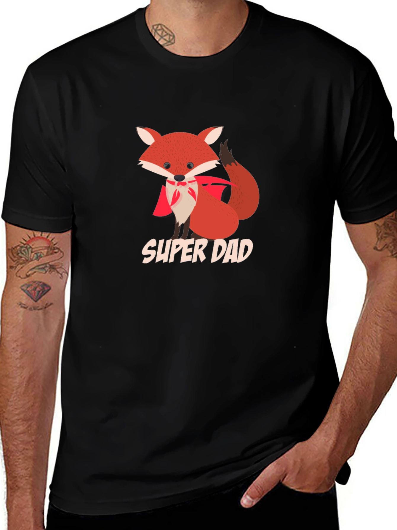 Super Dad Fox Graphic Tee - Black Cotton T-Shirt