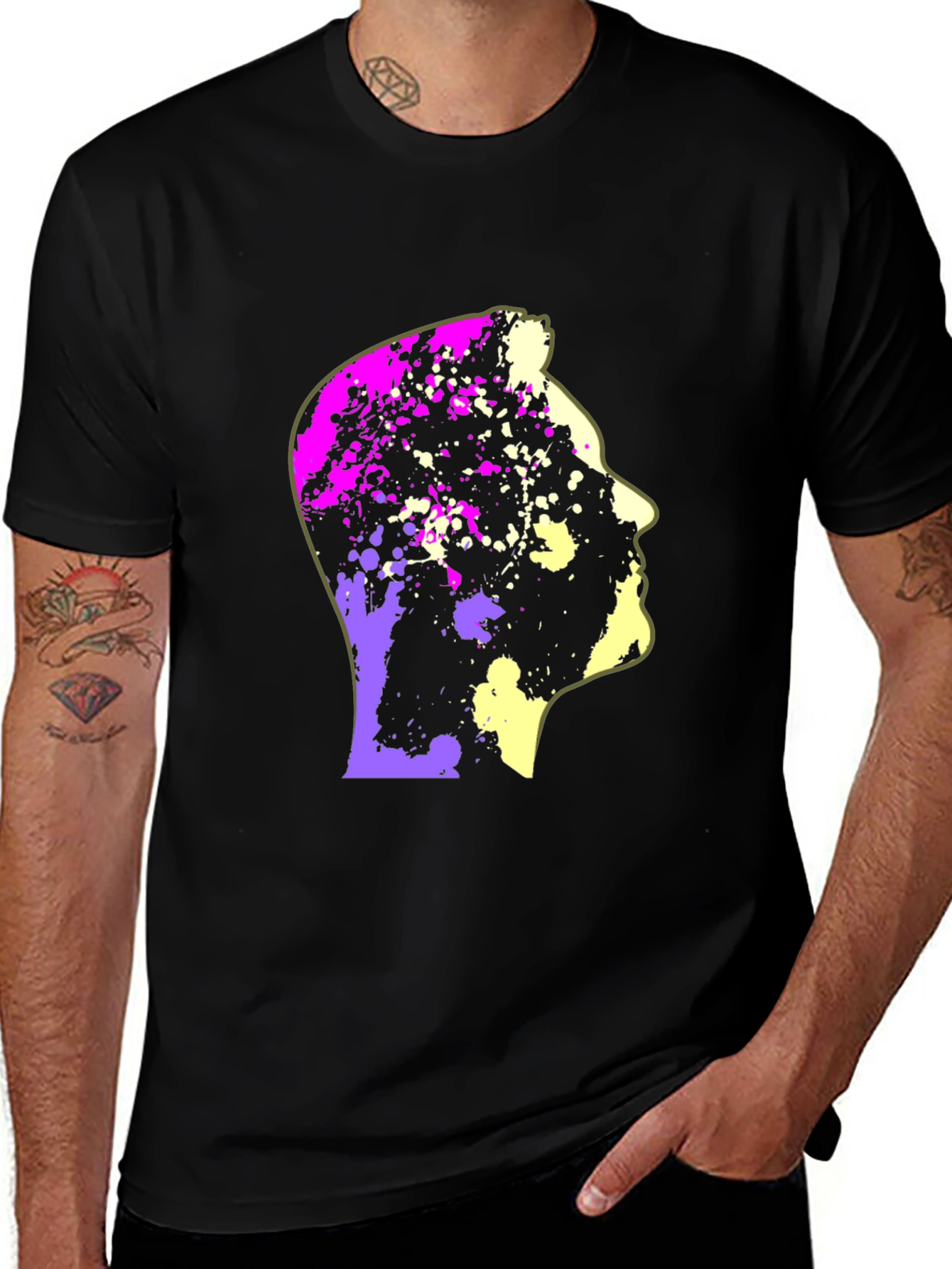 Variant 22 of Abstract Head Graphic Print Black T-Shirt