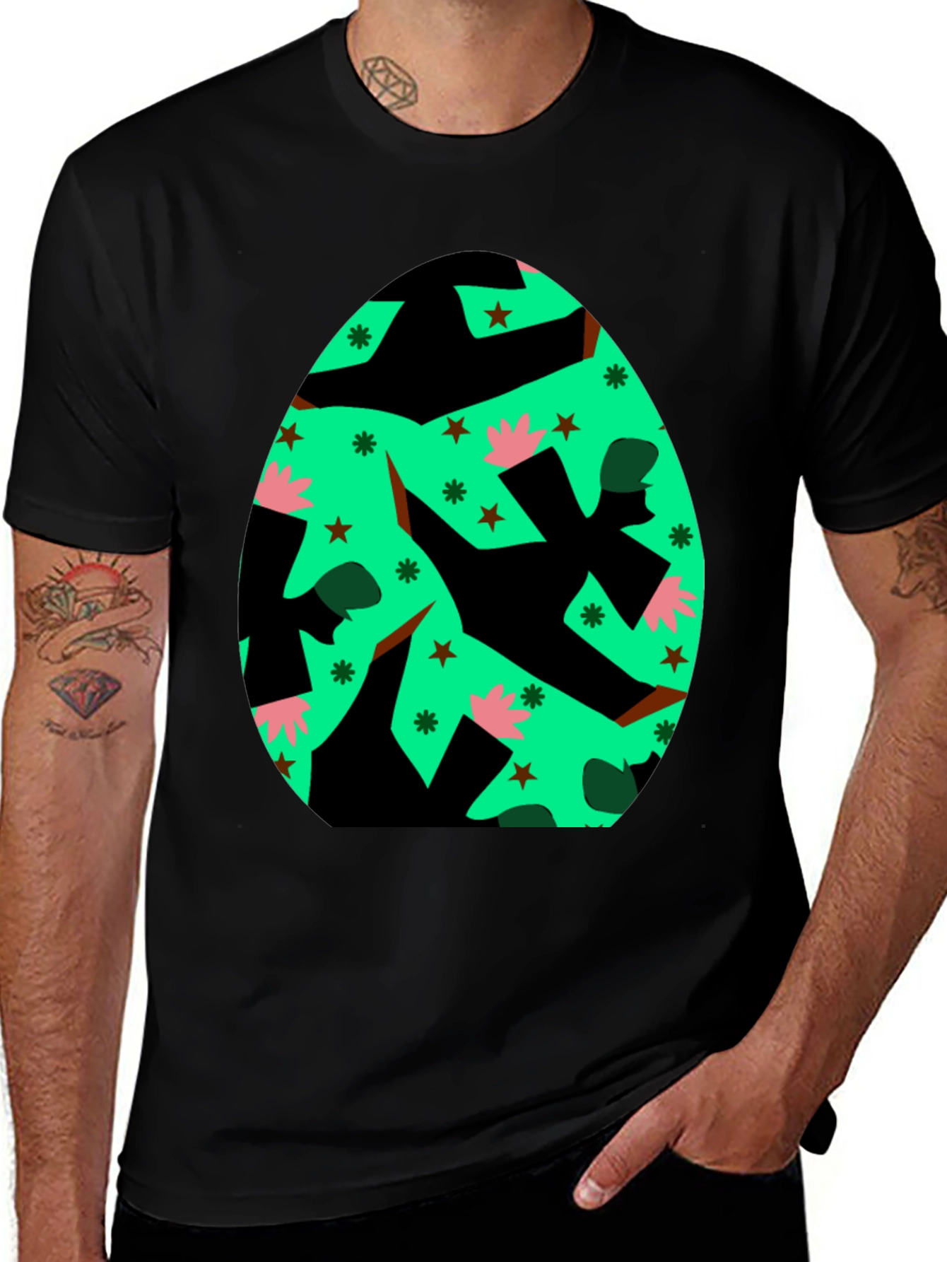 Easter Egg Graphic Black T-Shirt