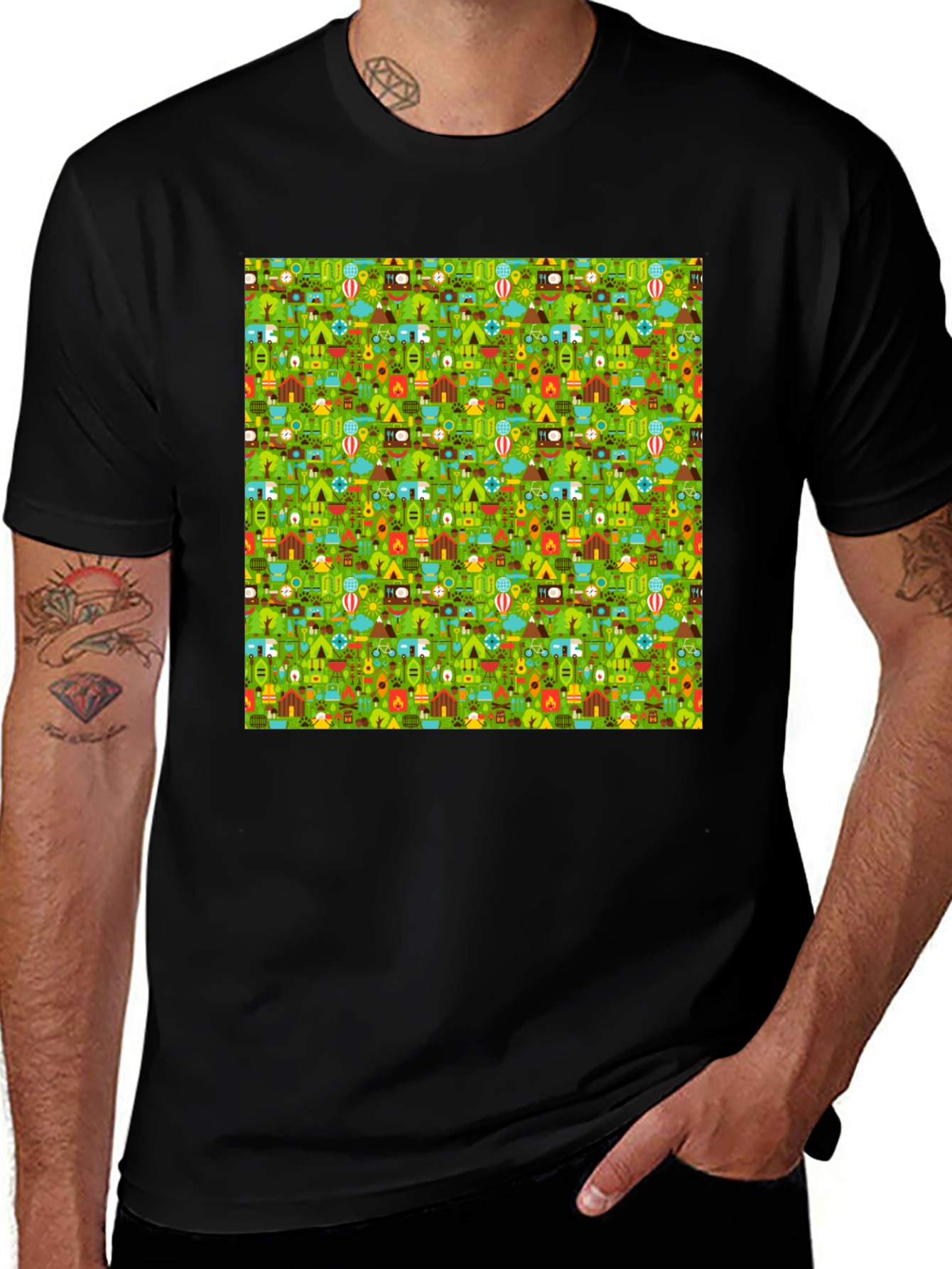 Variant 29 of Camping Pattern Crew Neck T-Shirt