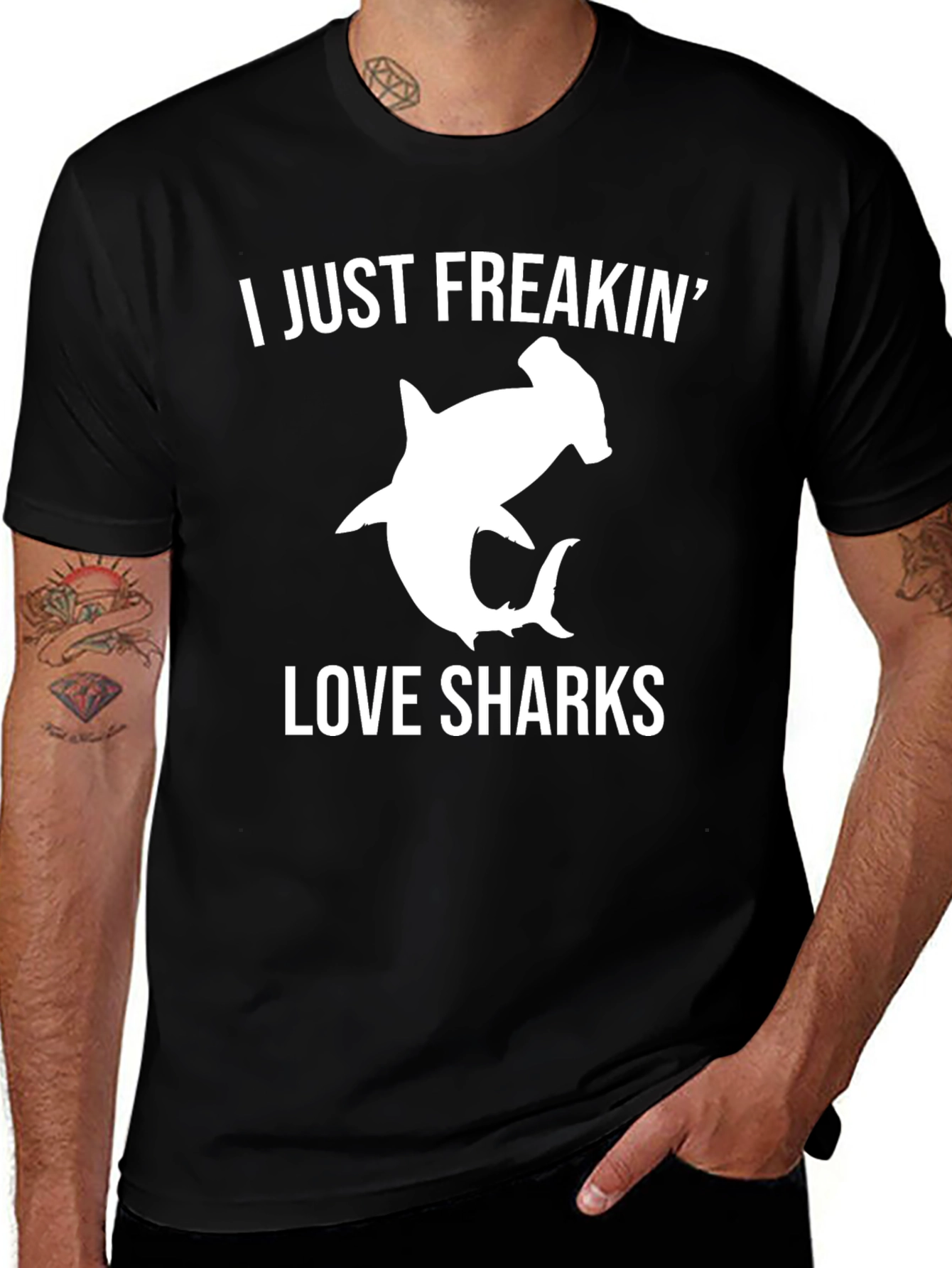 Black I Just Freakin' Love Sharks Graphic T-Shirt main image