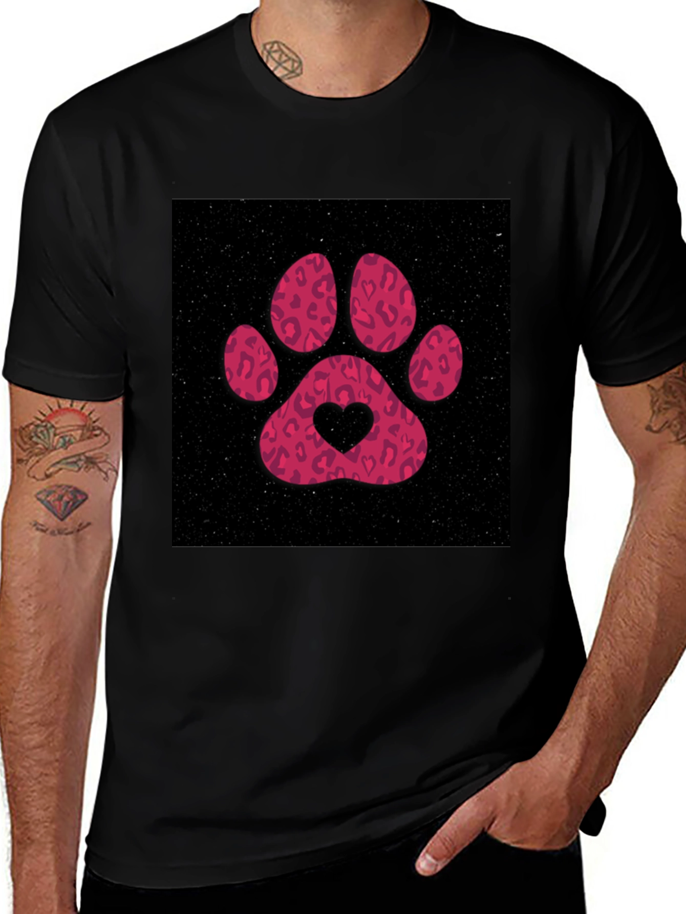 Variant 12 of Paw Print Heart Graphic Tee - Casual Black T-Shirt