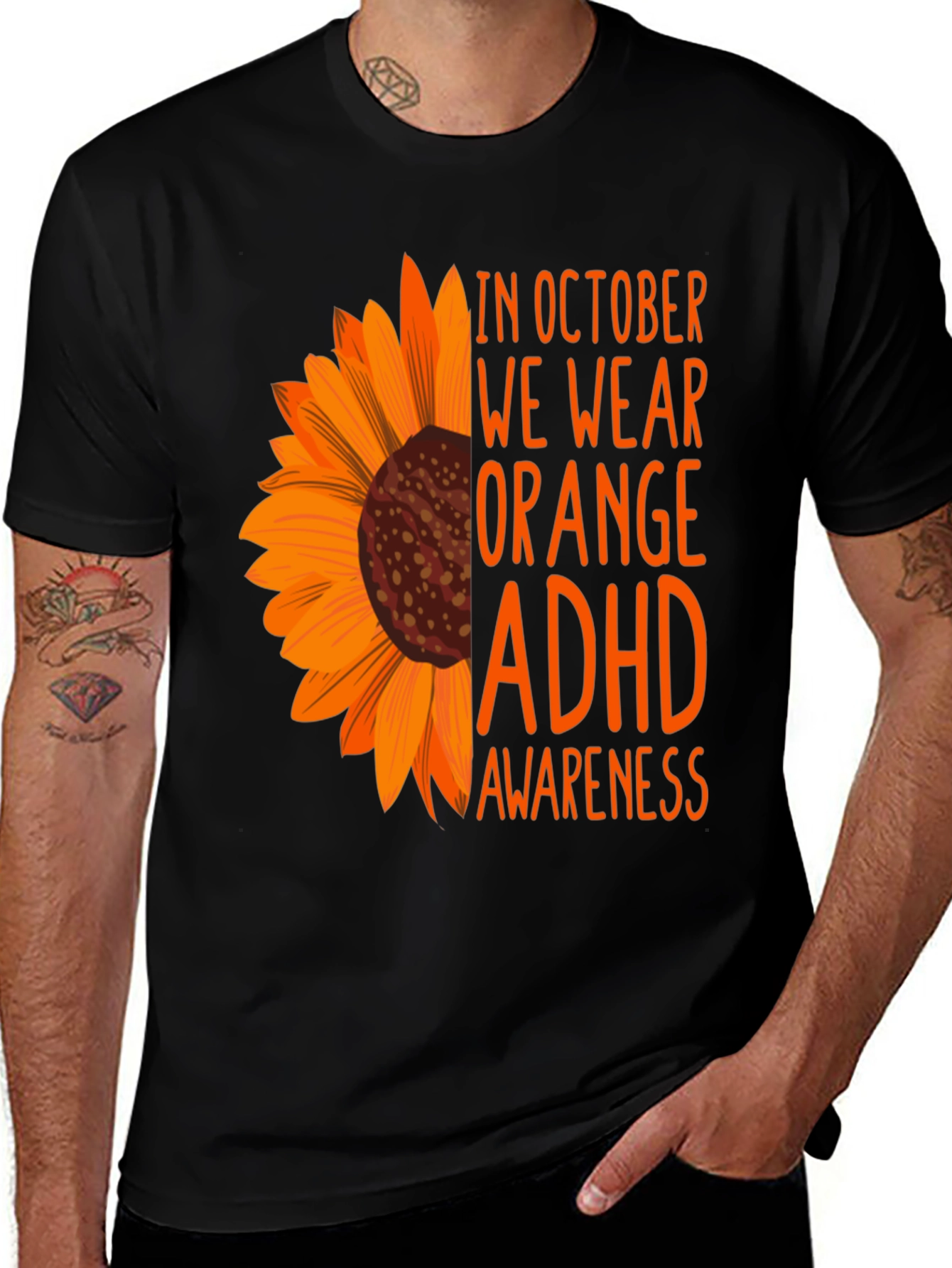 Orange ADHD Awareness Sunflower Graphic Tee