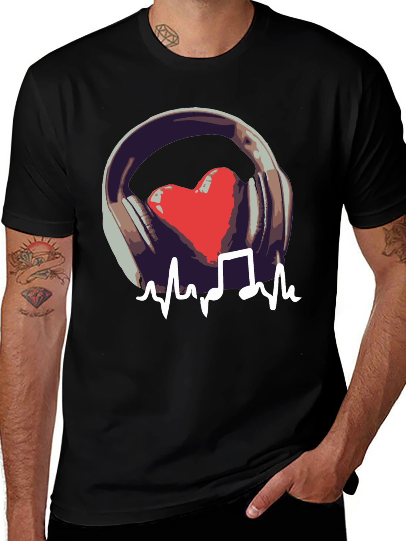 Variant 17 of Music Heartbeat Graphic Black T-Shirt