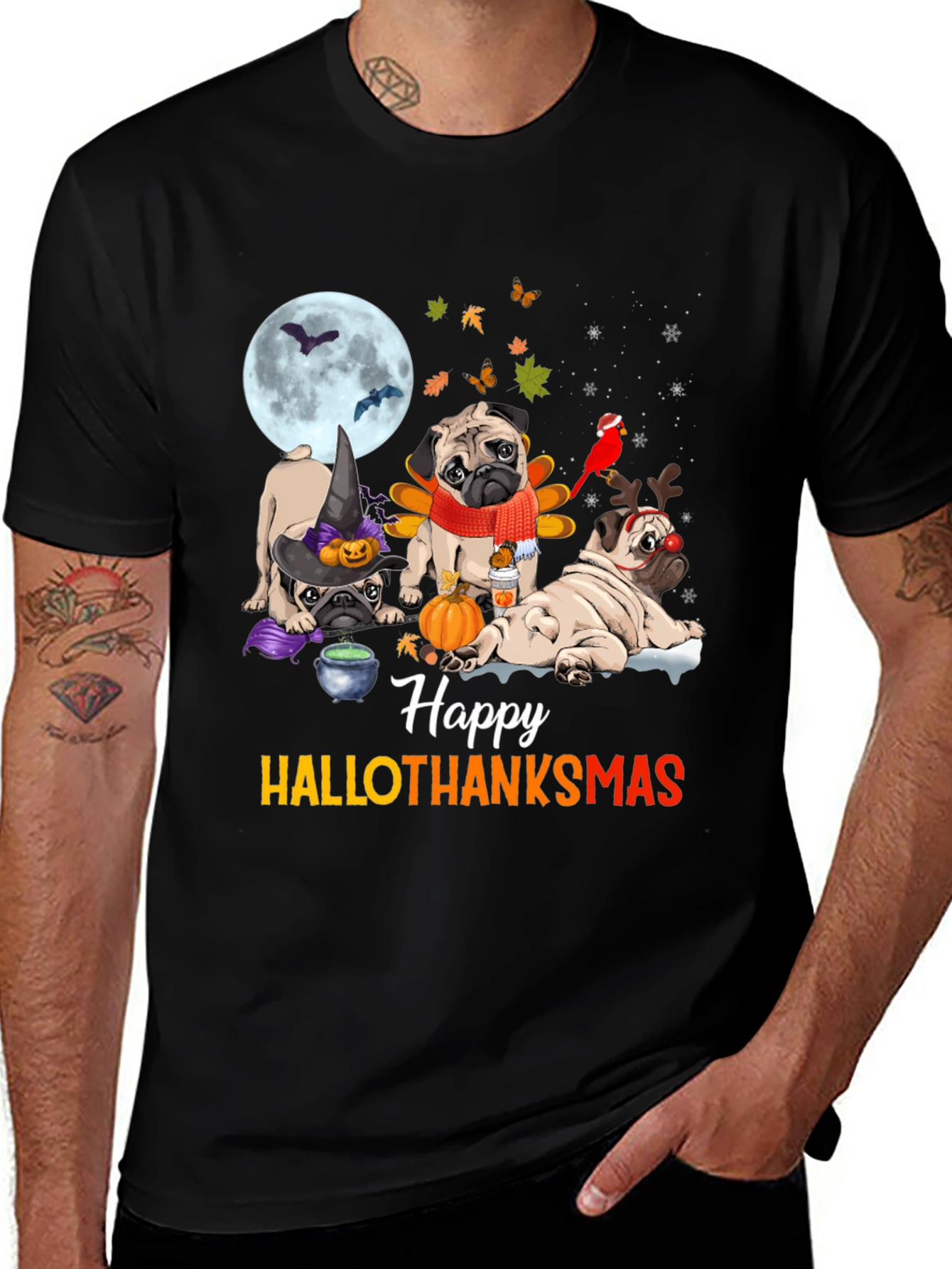 Variant 19 of Happy Hallothanksmas Pug T-Shirt