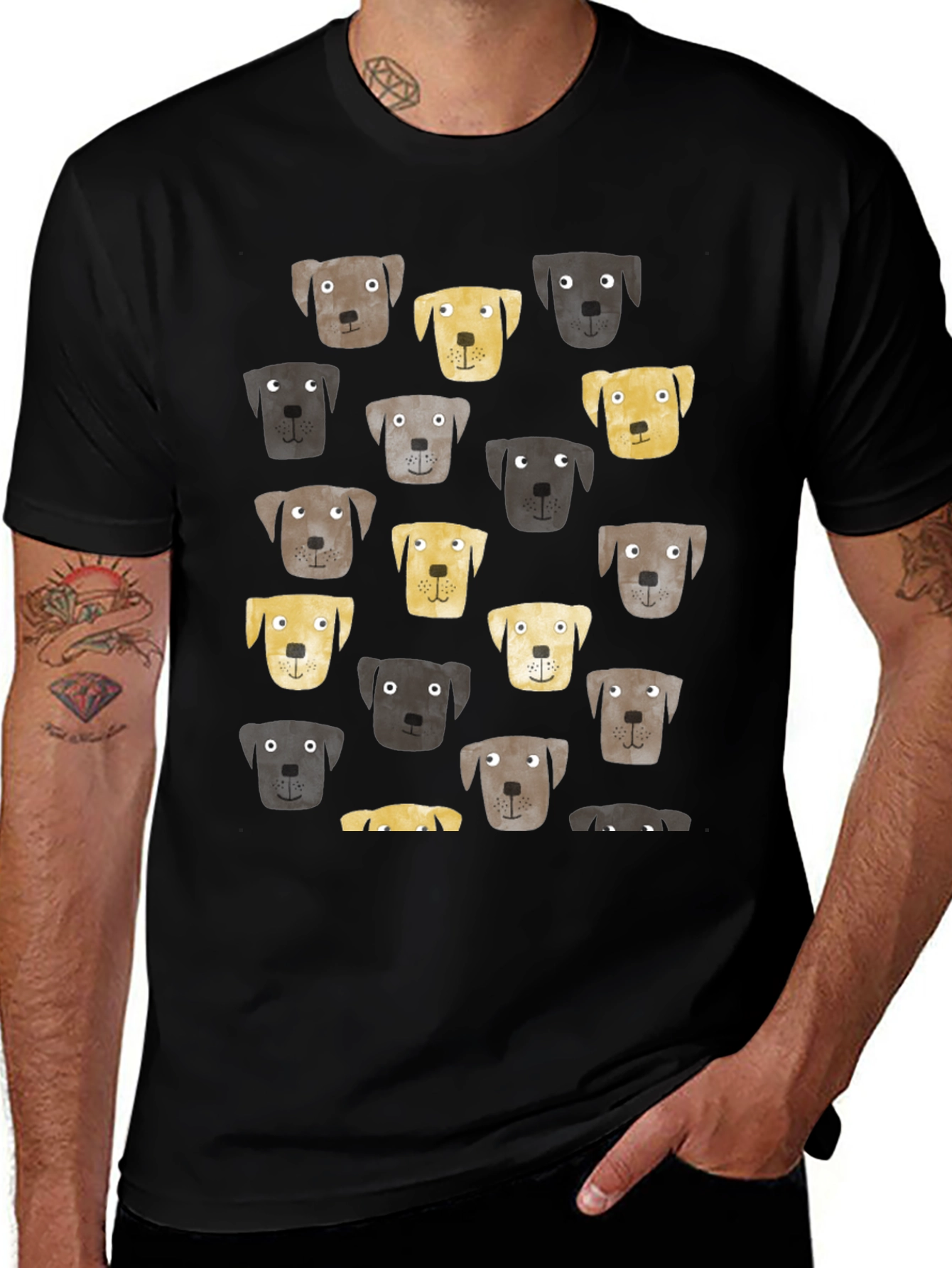 Variant 14 of Dog Face Pattern Black T-Shirt