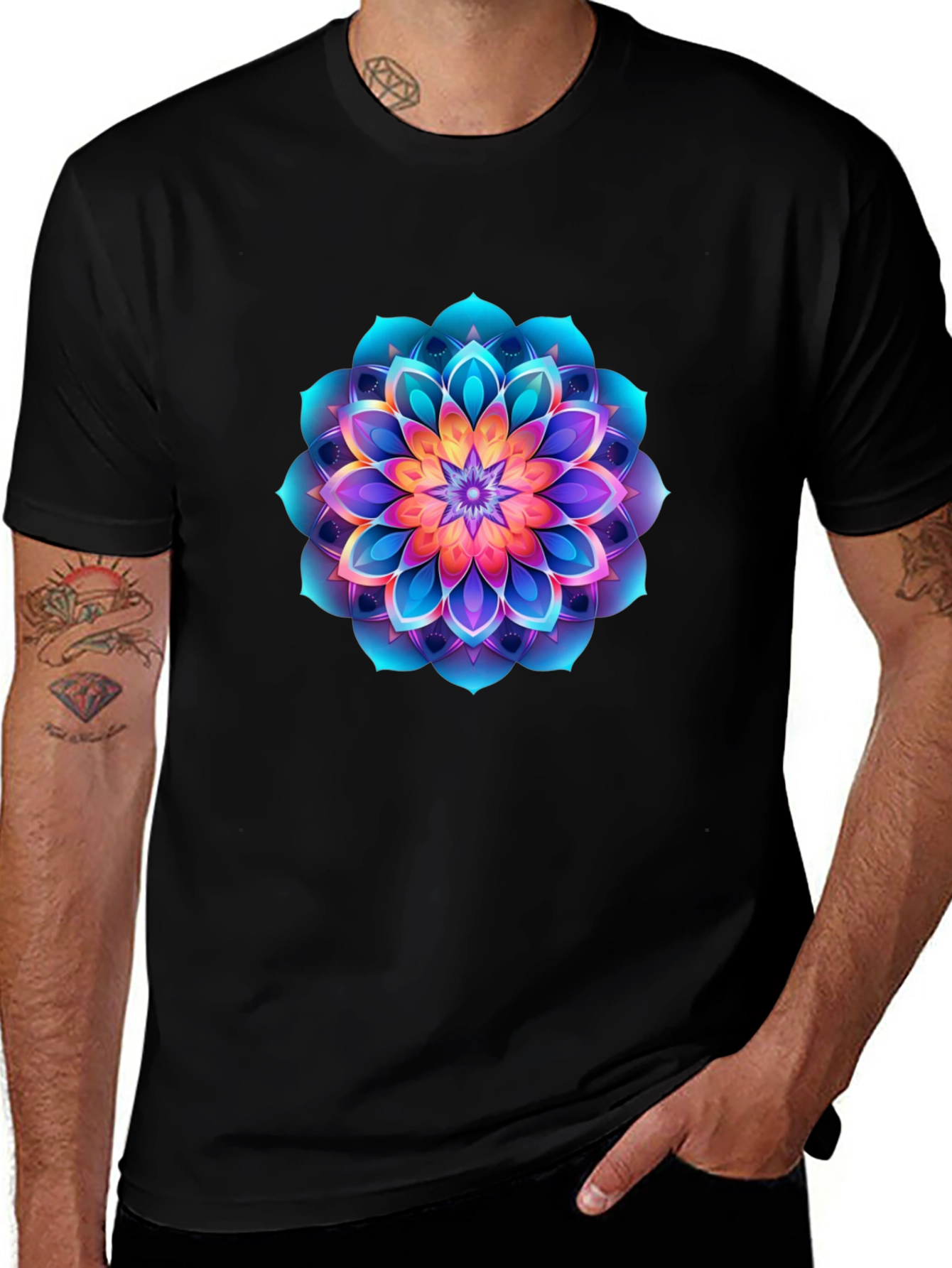 Variant 11 of Vibrant Mandala Graphic Print Black T-Shirt
