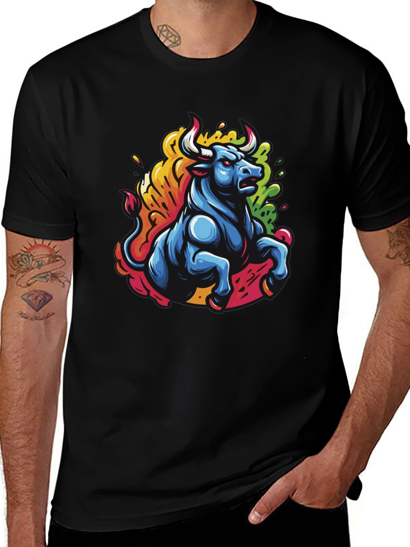 Variant 11 of Raging Bull Graphic Tee - Bold Cartoon Design