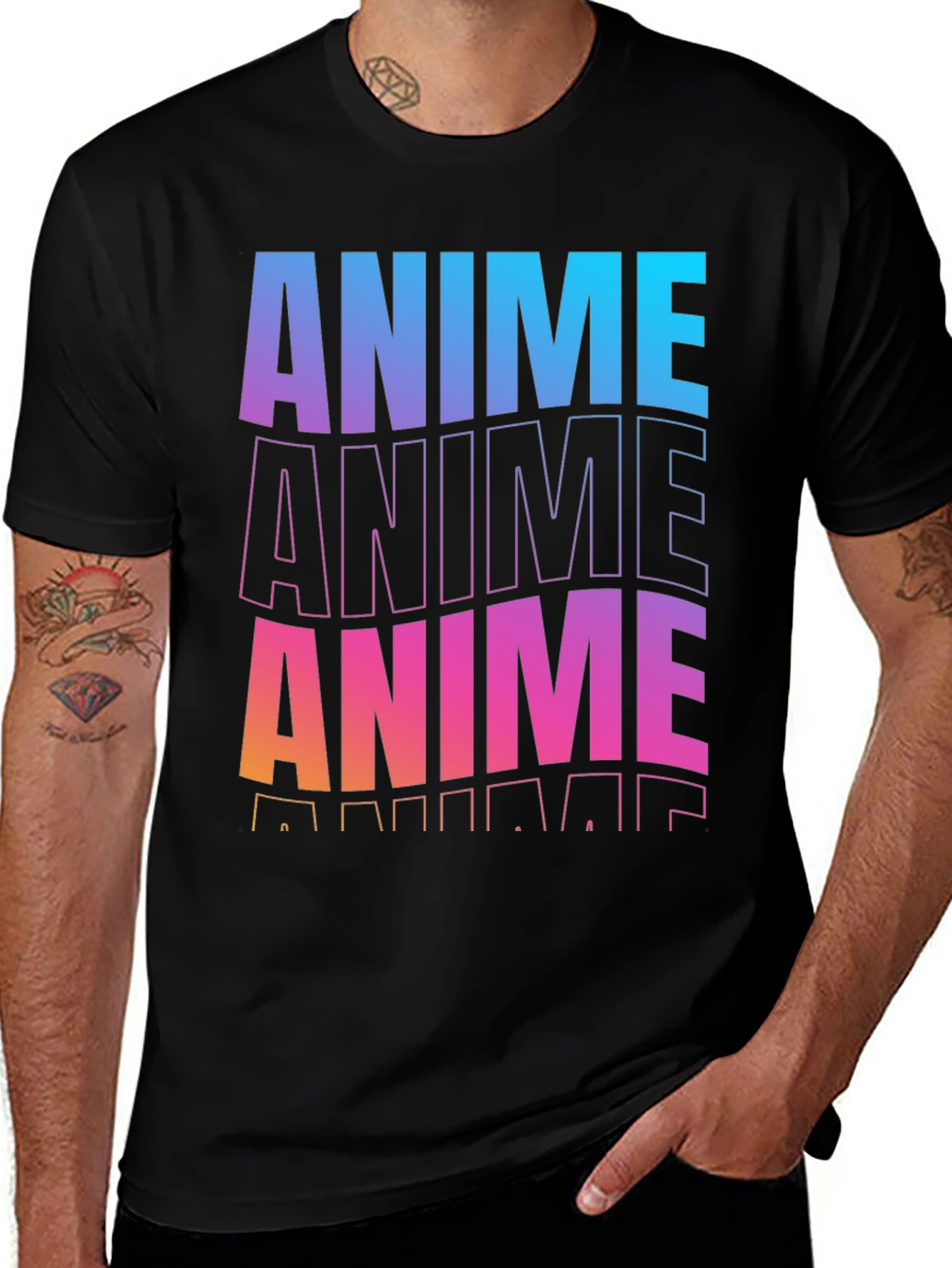 Anime Gradient Graphic Black T-Shirt