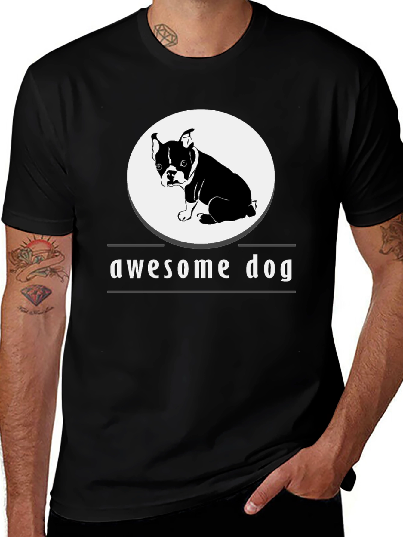 Variant 22 of Awesome Dog Graphic Tee - Black Cotton Blend