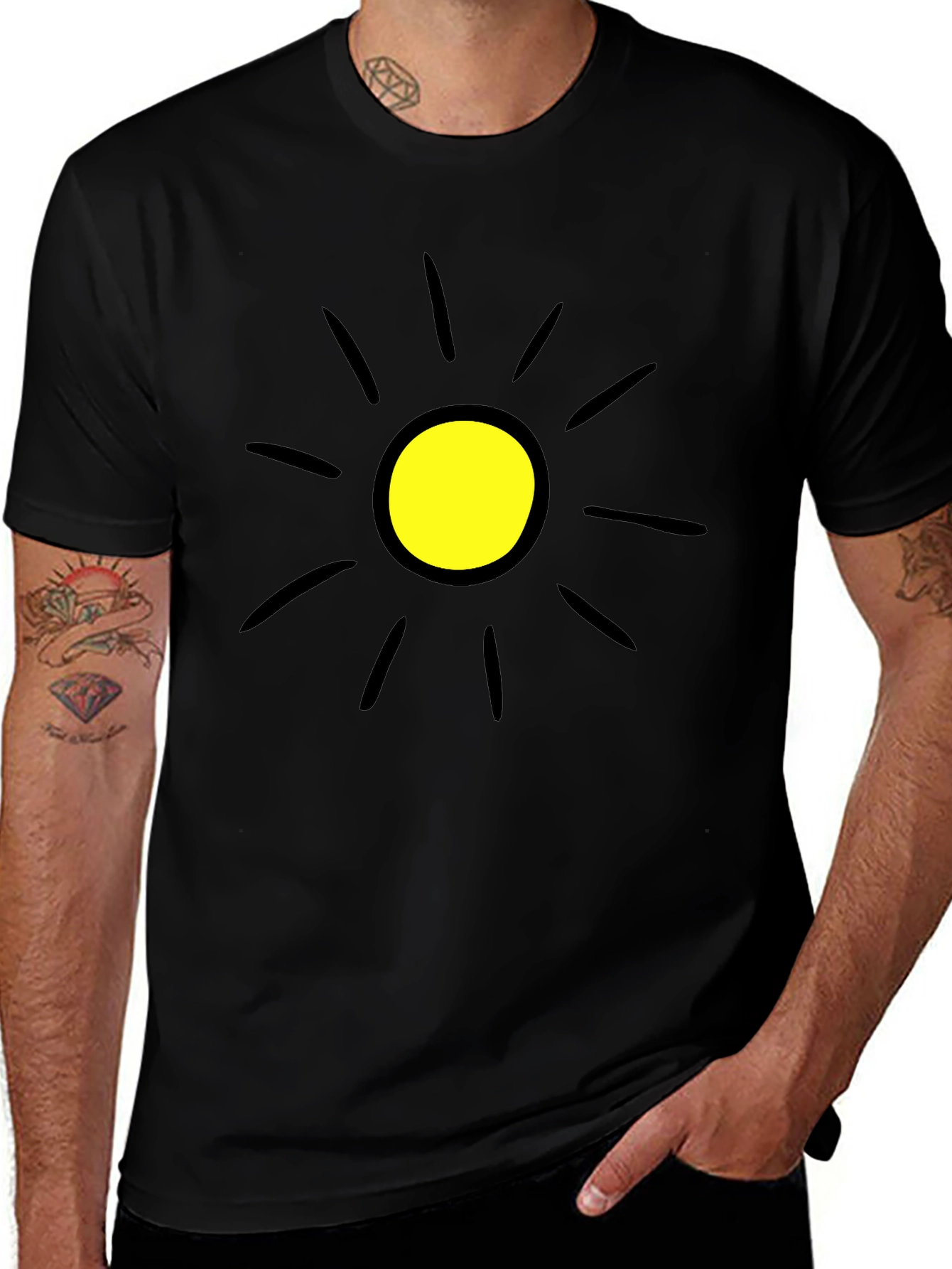 Variant 24 of Black T-Shirt with Graphic Yellow Sun Design