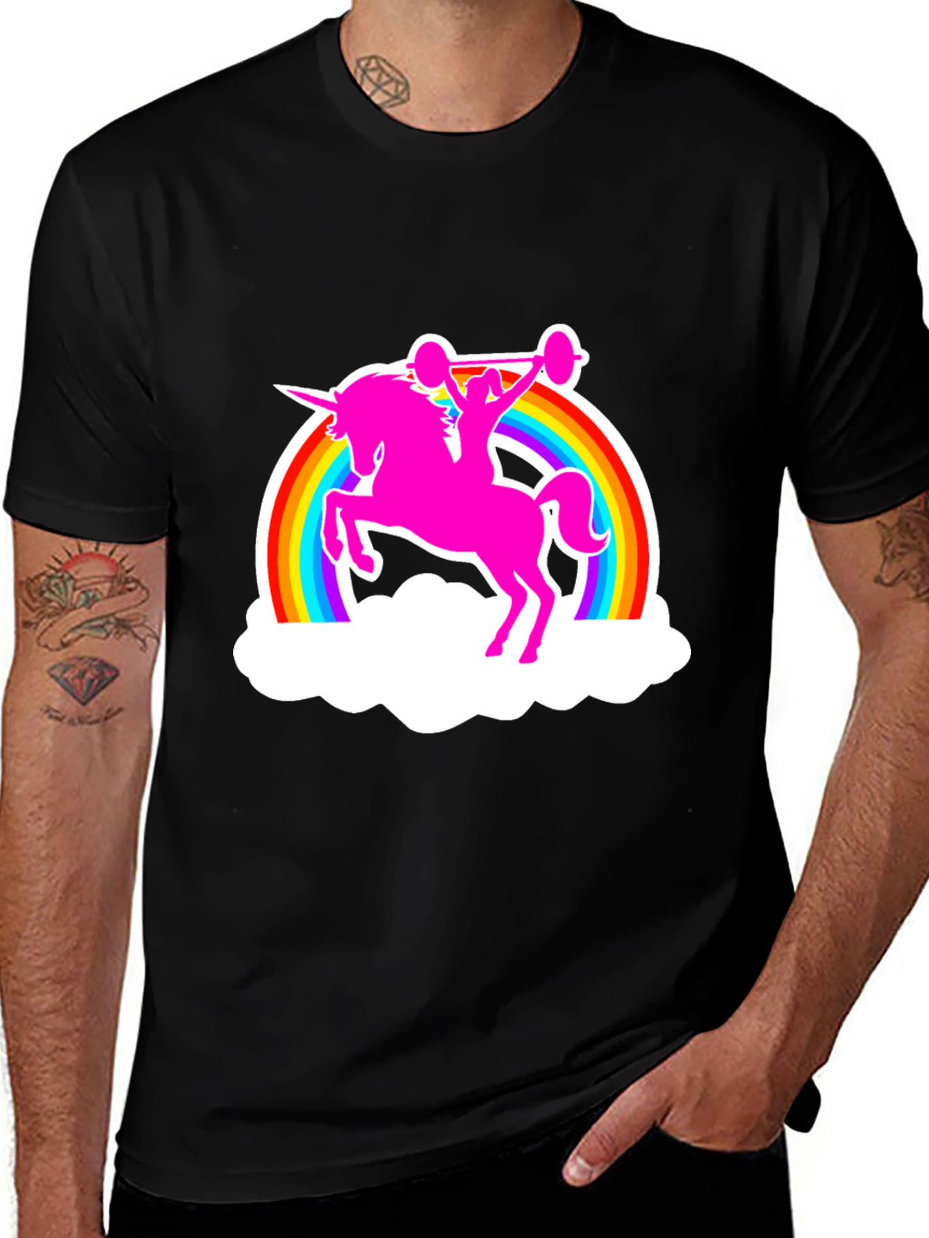 Variant 28 of Unicorn Weightlifting Rainbow Graphic Tee