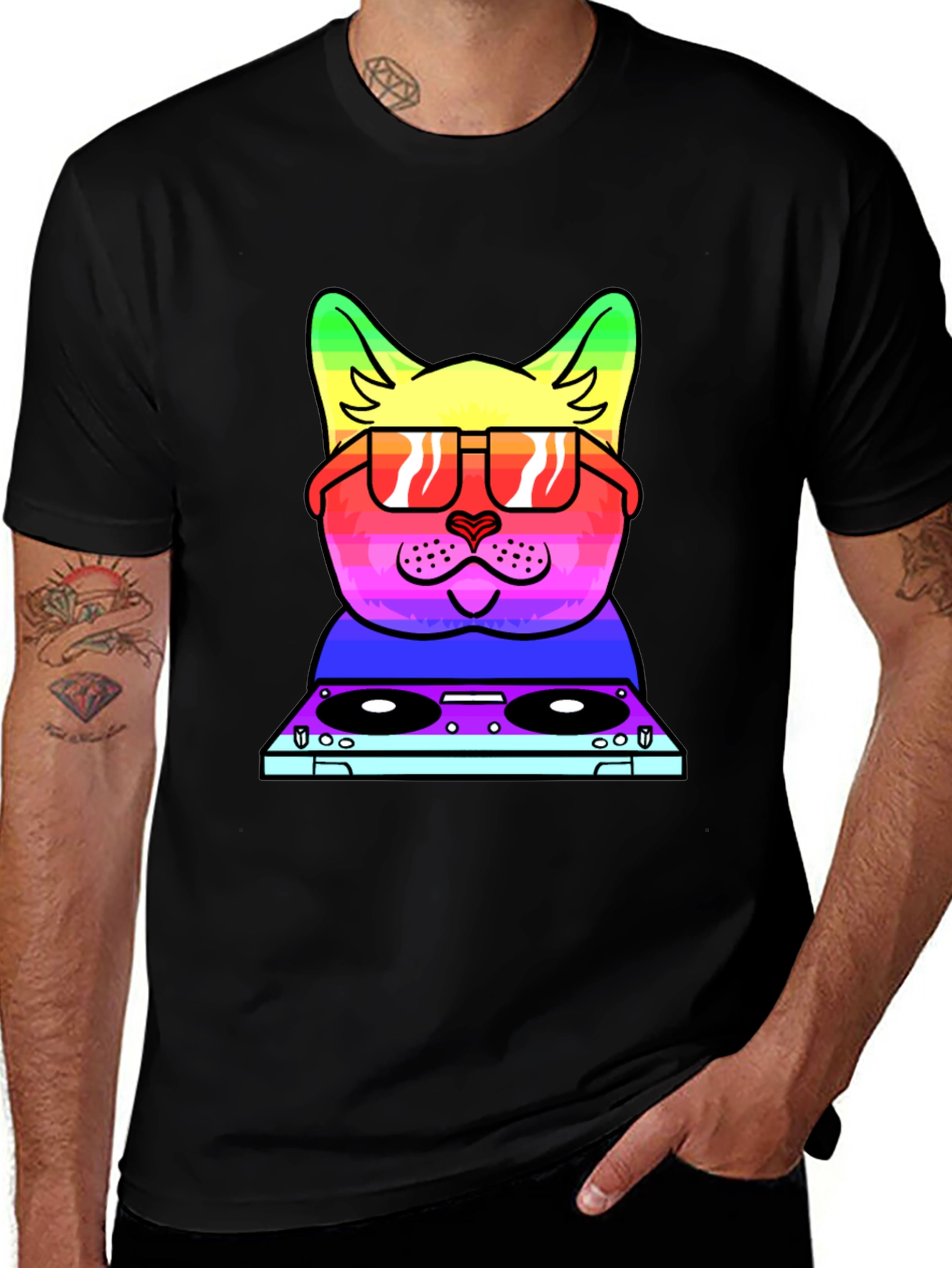 Variant 20 of DJ Cat Rainbow Pride T-Shirt