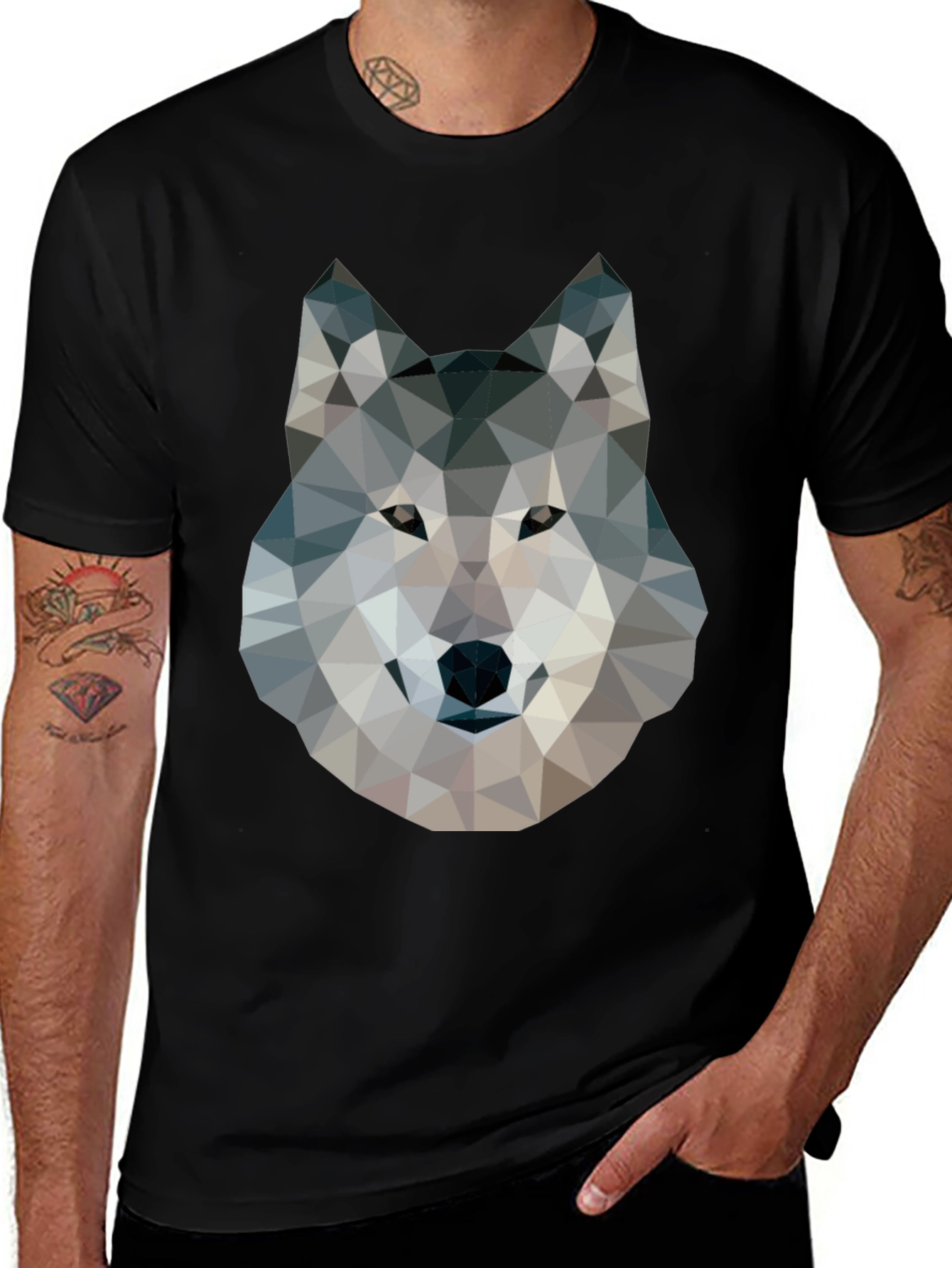 Variant 10 of Geometric Wolf Graphic Tee - Modern Animal Print T-Shirt