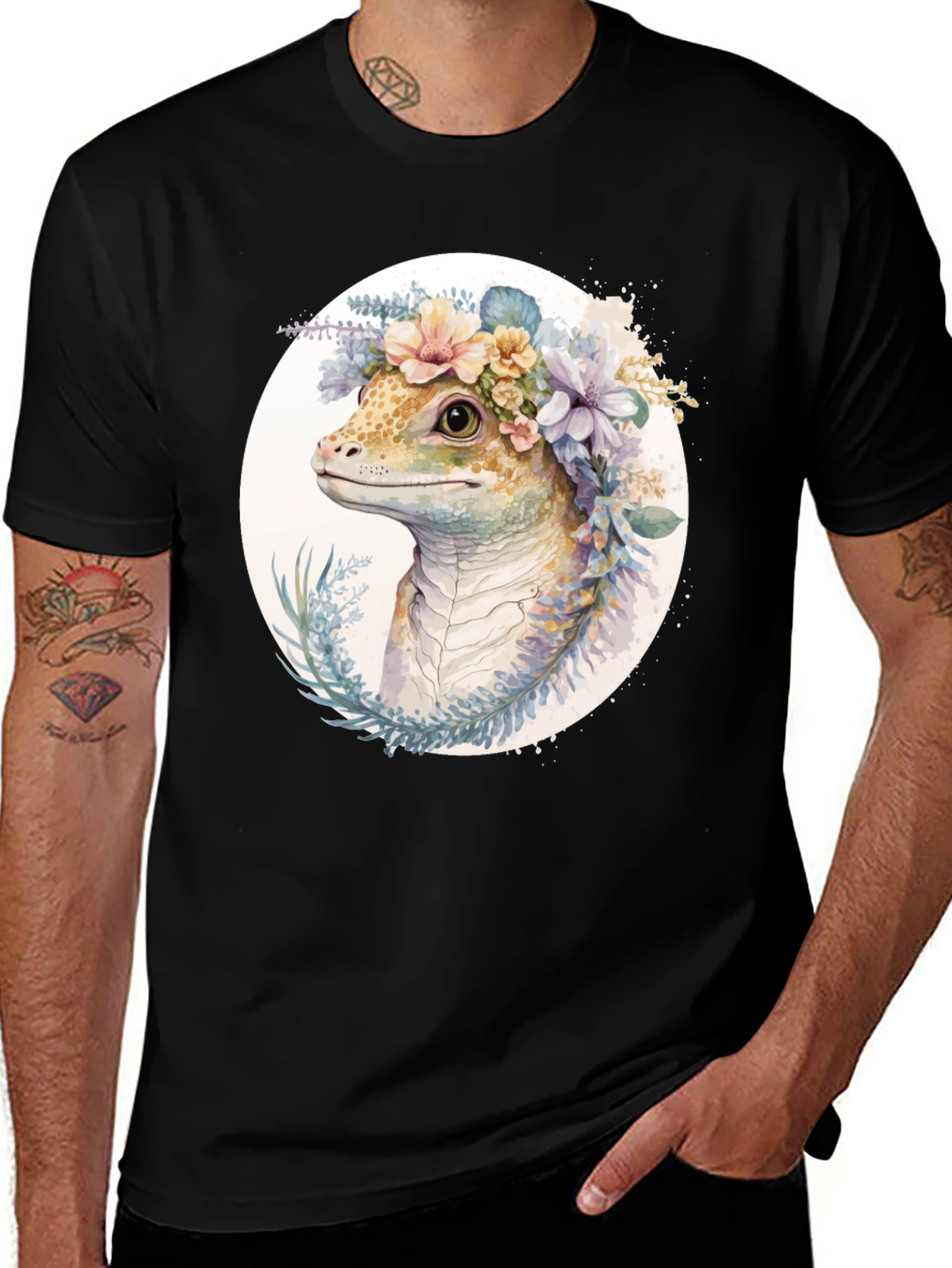 Variant 21 of Lizard Floral Wreath Graphic Tee