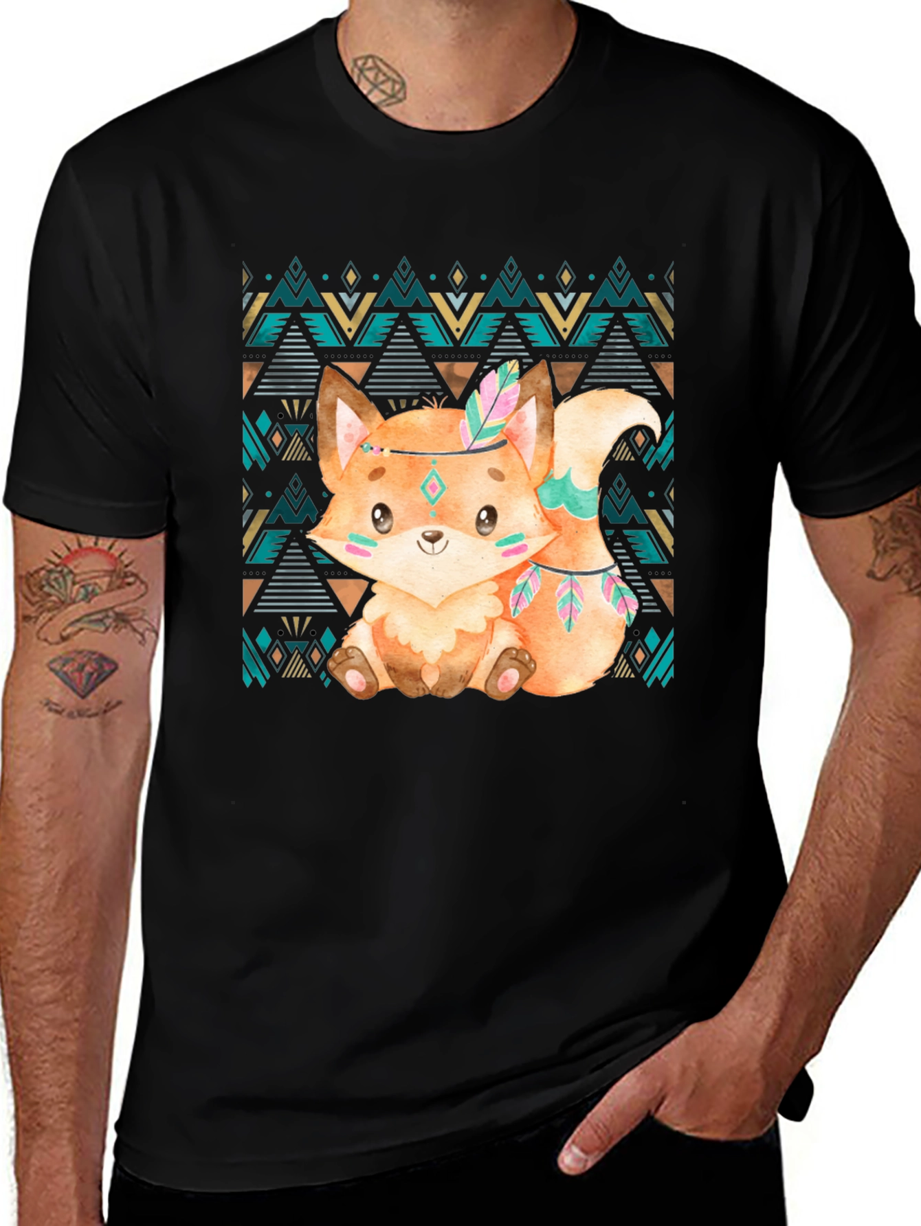 Variant 10 of Cute Fox T-Shirt - Tribal Design