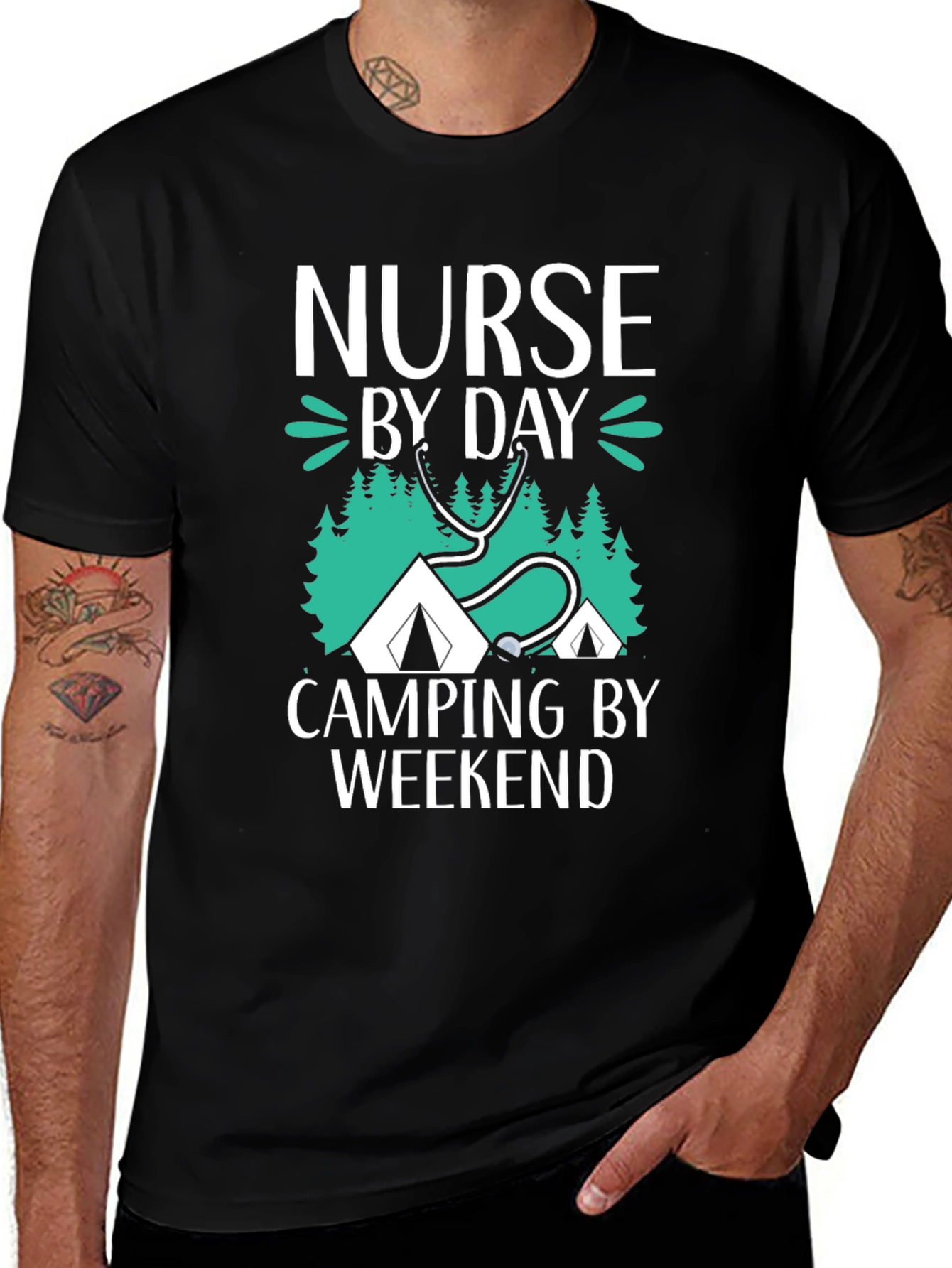 Variant 6 of Nurse Camping Graphic T-Shirt - Black