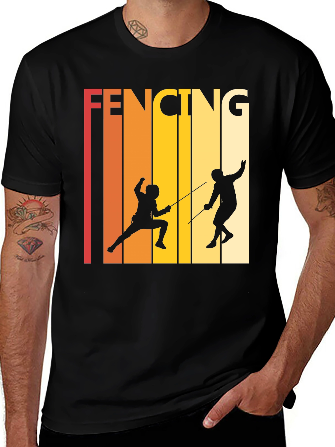 Black Retro Fencing T-Shirt - Black Cotton Tee main image