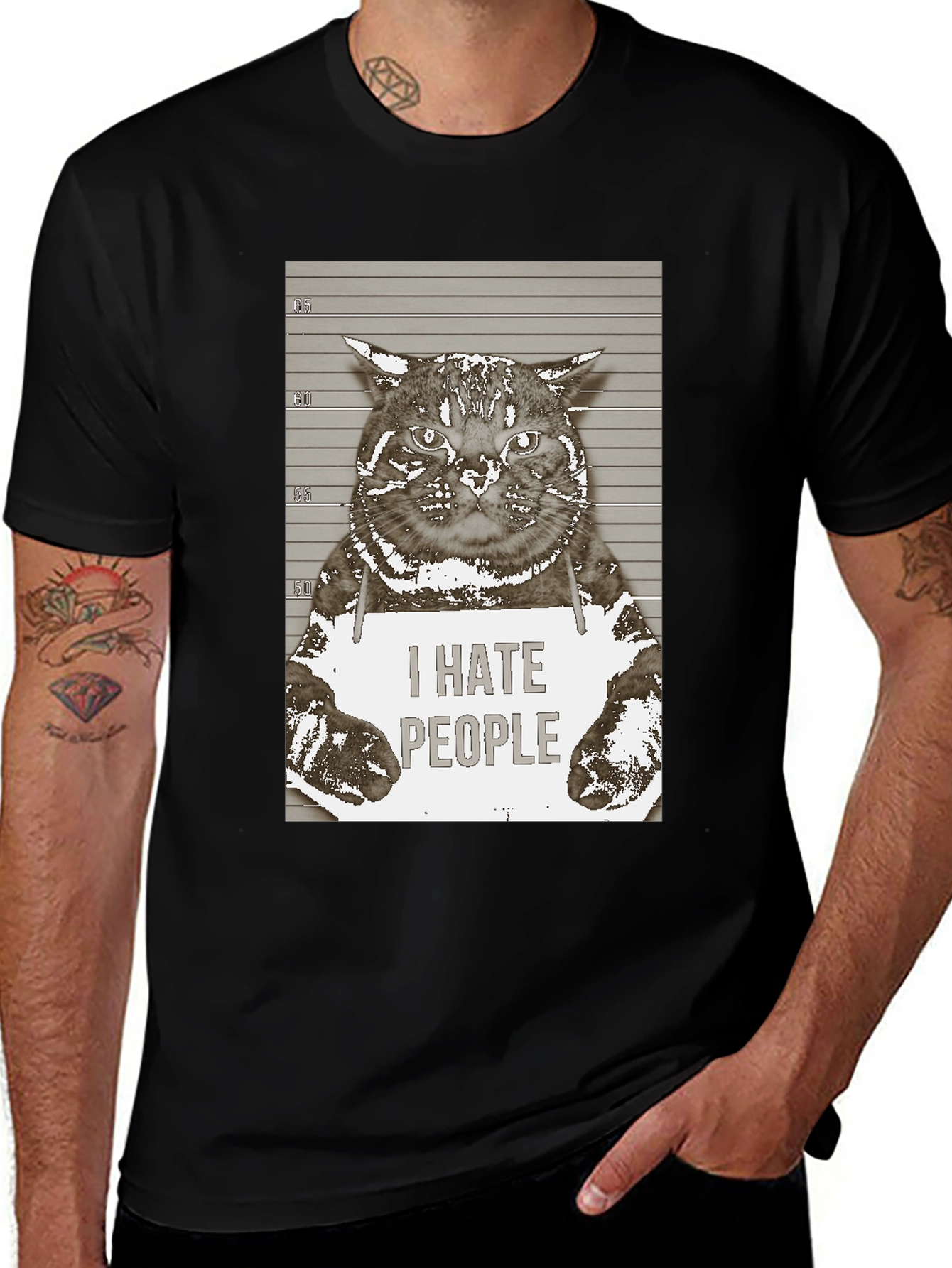 Variant 28 of I Hate People Cat Mugshot Tee - Black T-Shirt