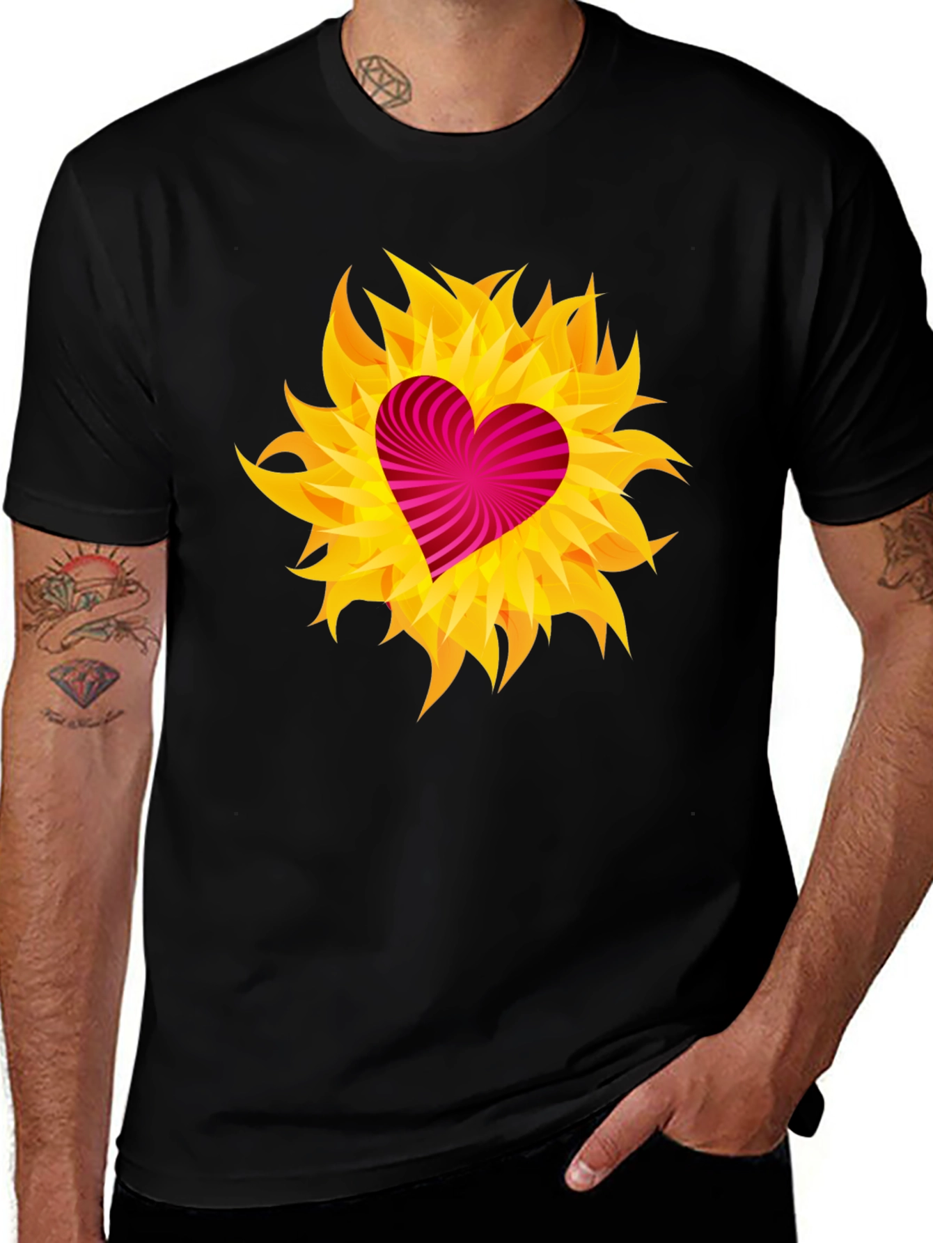 Variant 23 of Heart Flame Graphic Tee - Black Cotton Shirt