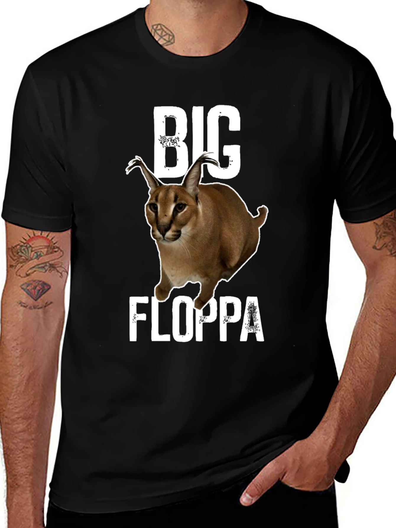 Big Floppa Graphic Tee - Trendy Caracal Cat Shirt