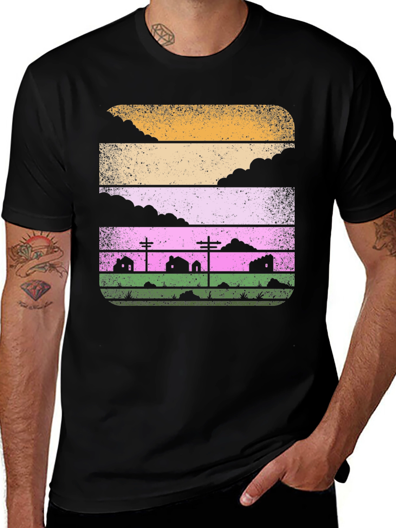 Variant 4 of Retro Landscape Graphic Tee - Black Cotton Blend