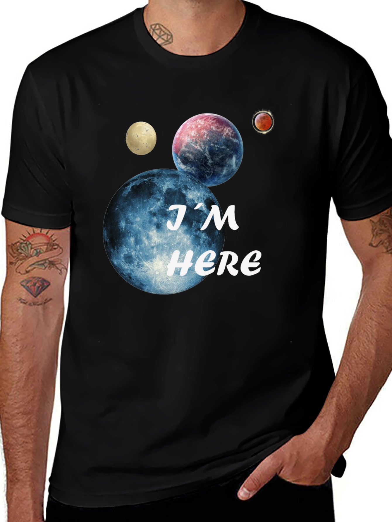 Variant 20 of I'm Here Planets Graphic Tee - Black Cotton