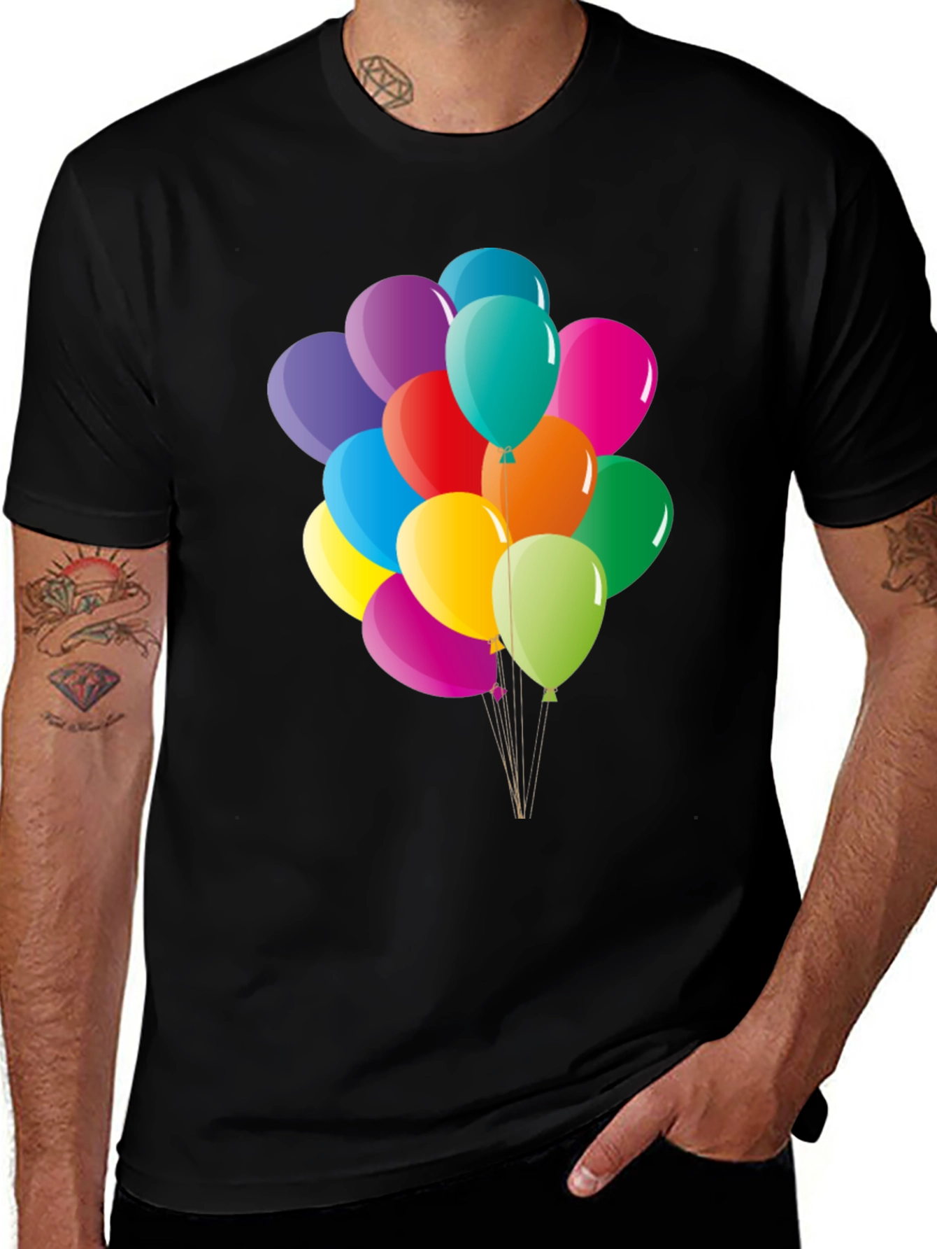Variant 13 of Colorful Balloons Graphic Tee - Black Cotton Blend T-Shirt