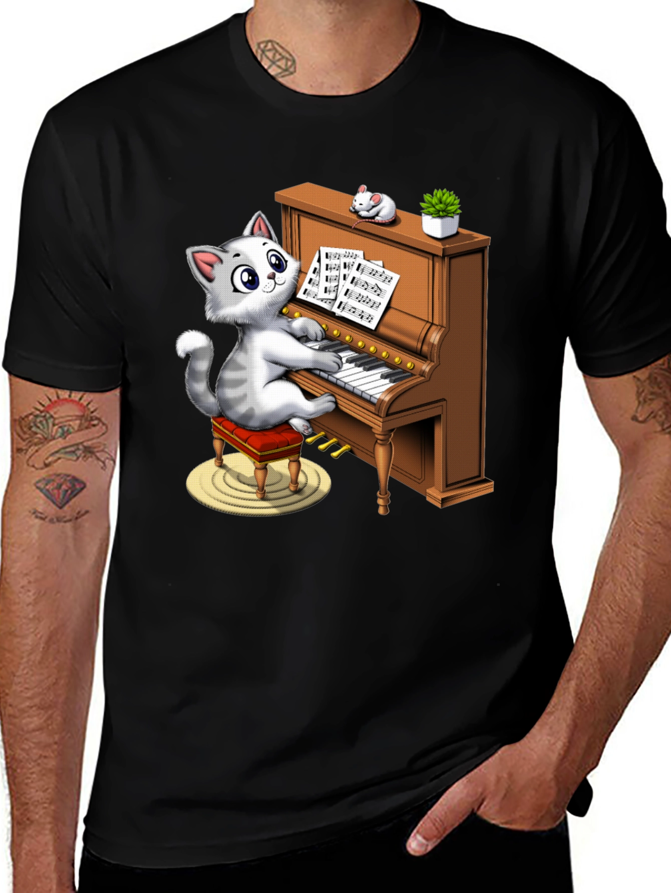 Variant 29 of Cat Playing Piano Graphic Tee - Funny & Stylish