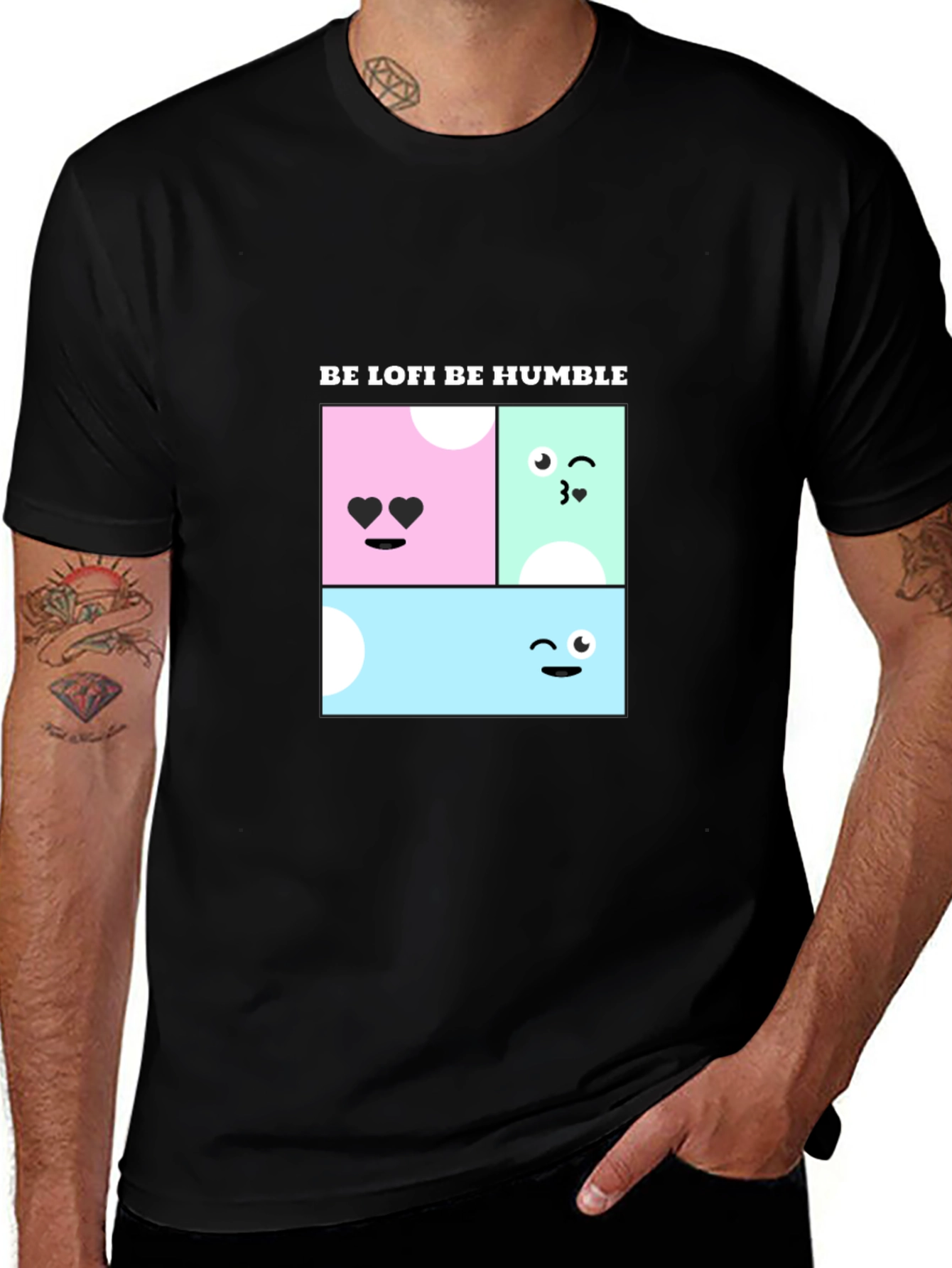 Variant 3 of Be Lofi Be Humble Black T-Shirt with Kawaii Design