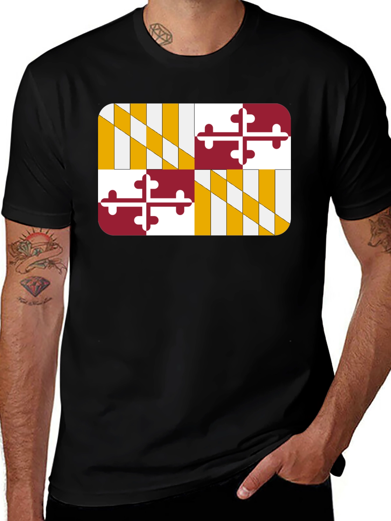 Maryland Flag Graphic Tee - Black Cotton T-Shirt