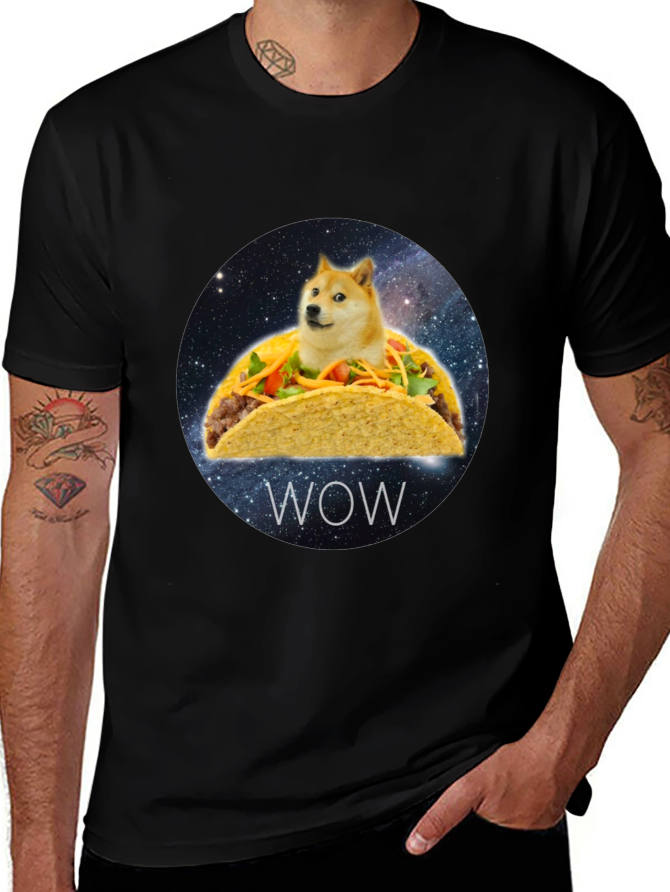 Doge Taco WOW Black T-Shirt - Funny Meme Tee