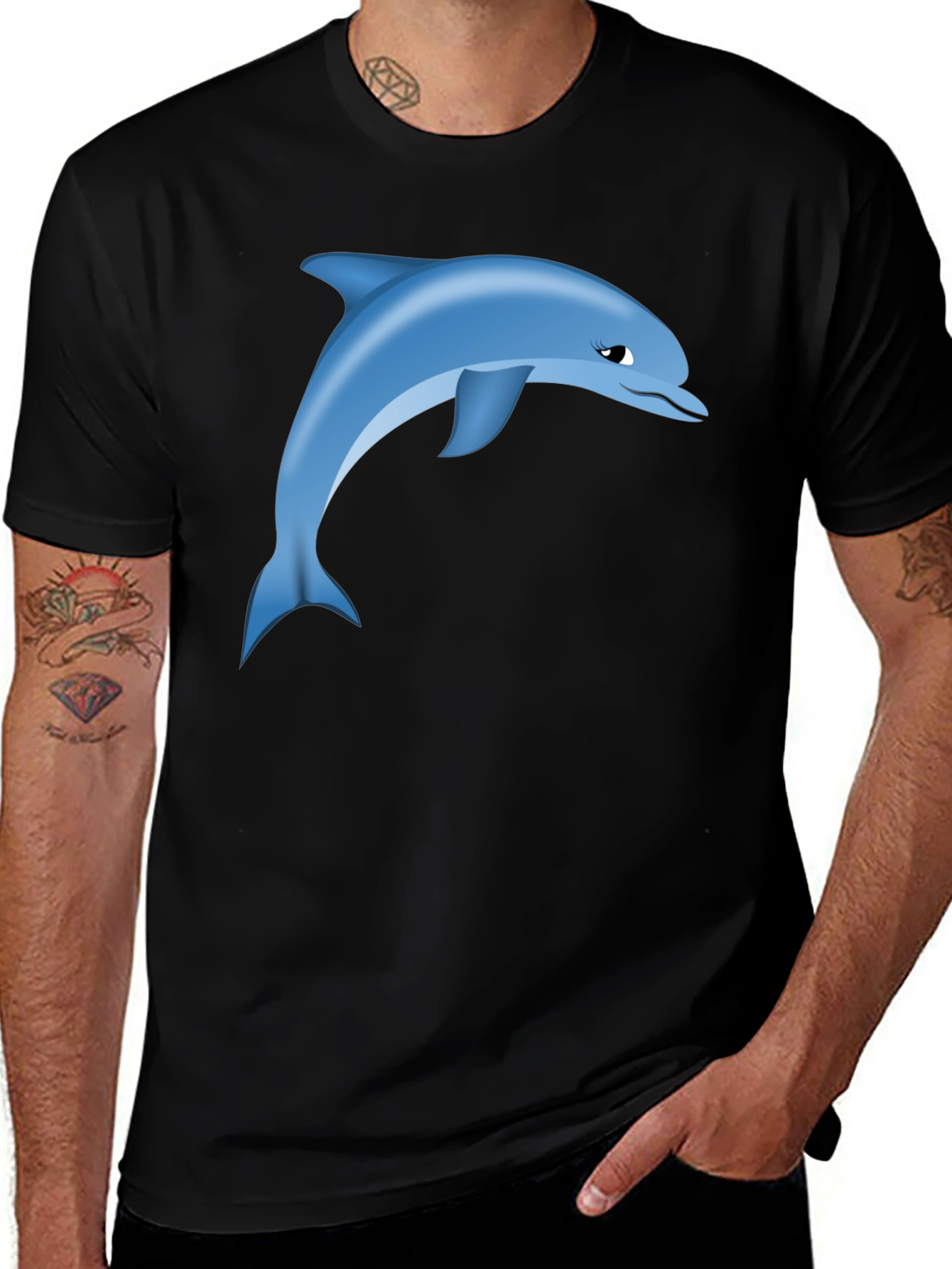 Dolphin Graphic Print Black T-Shirt