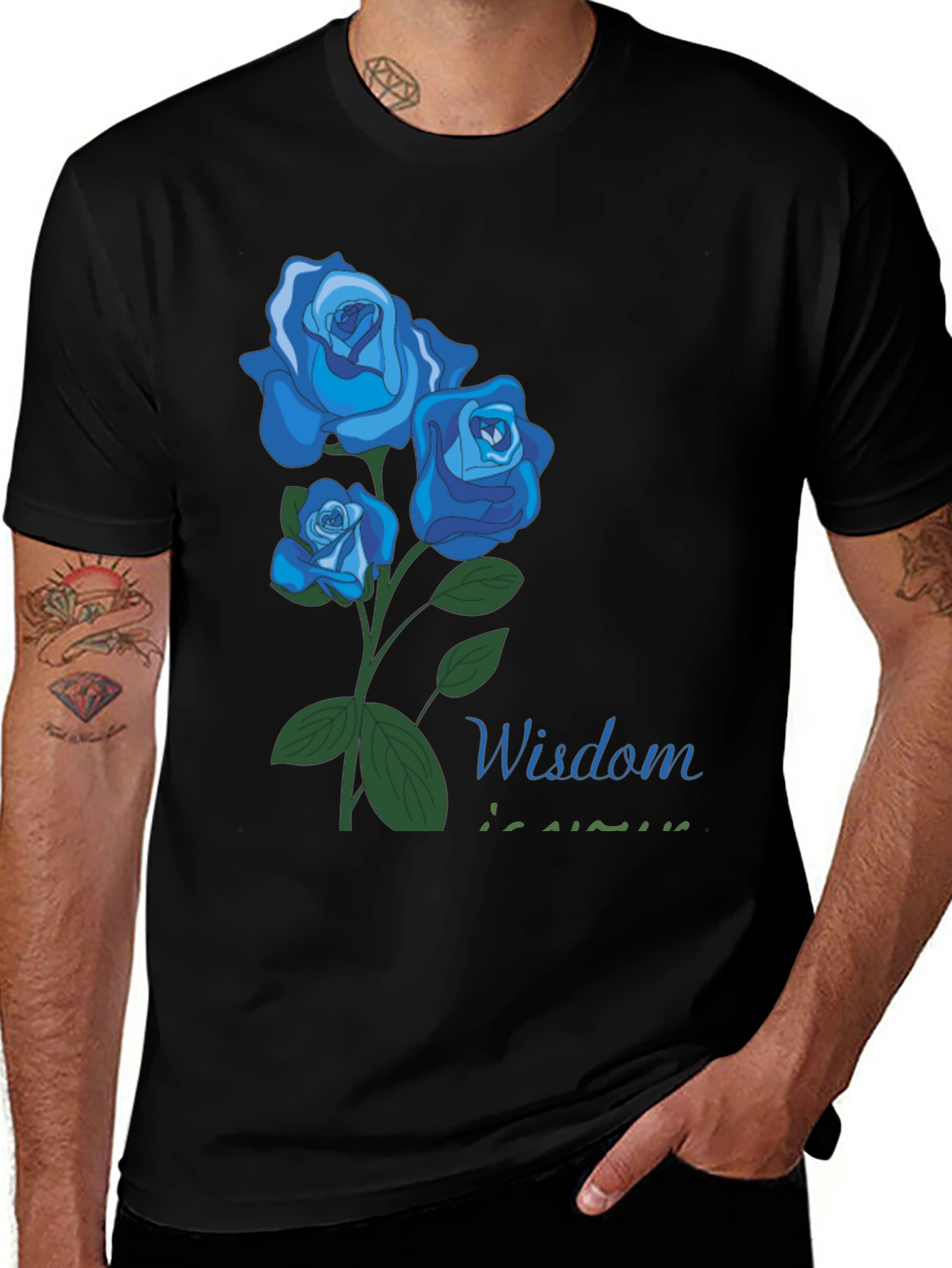 Variant 11 of Blue Rose Wisdom Graphic Tee - Stylish Comfort