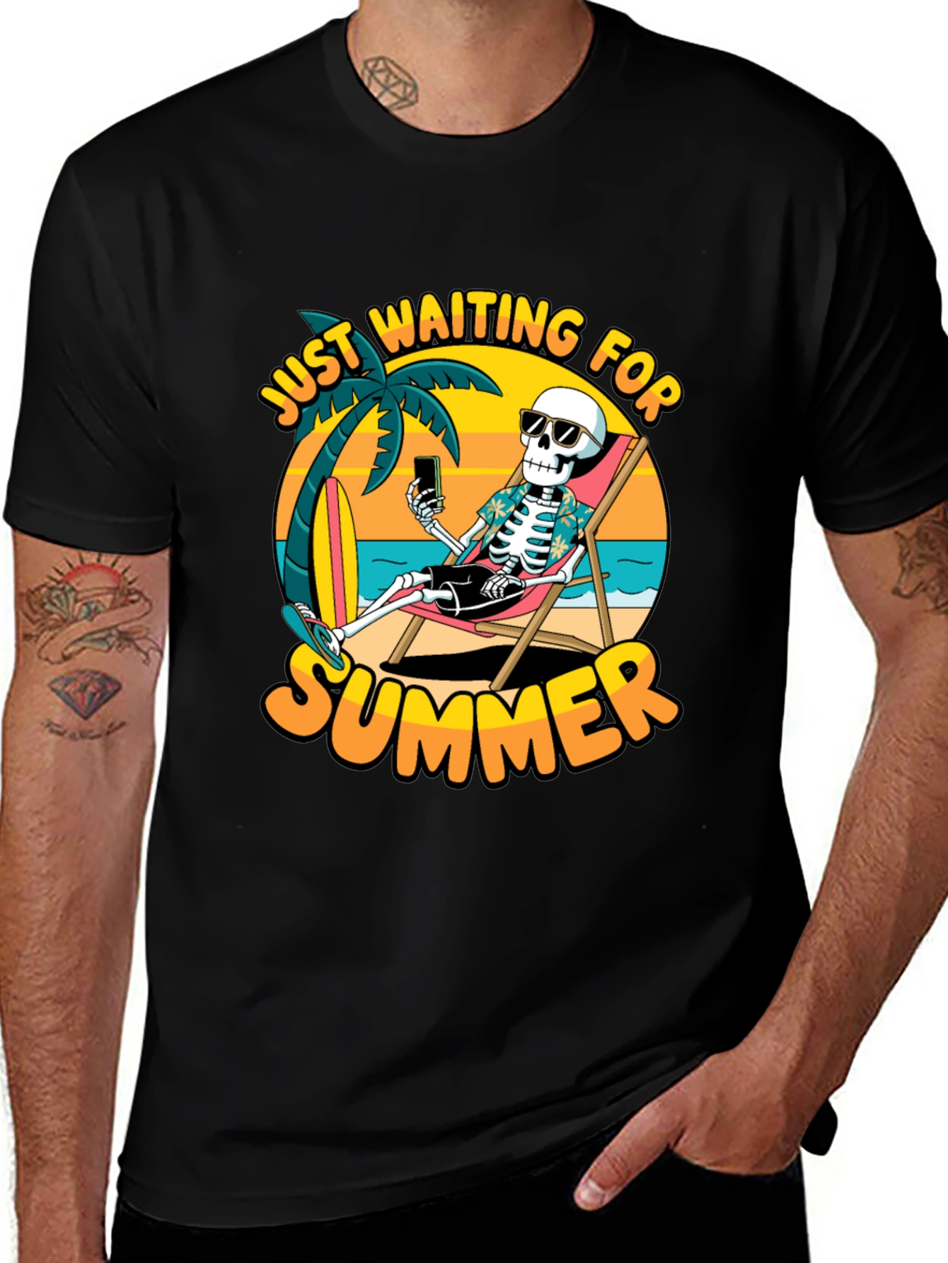 Variant 18 of Just Waiting For Summer T-Shirt - Skeleton Beach Design