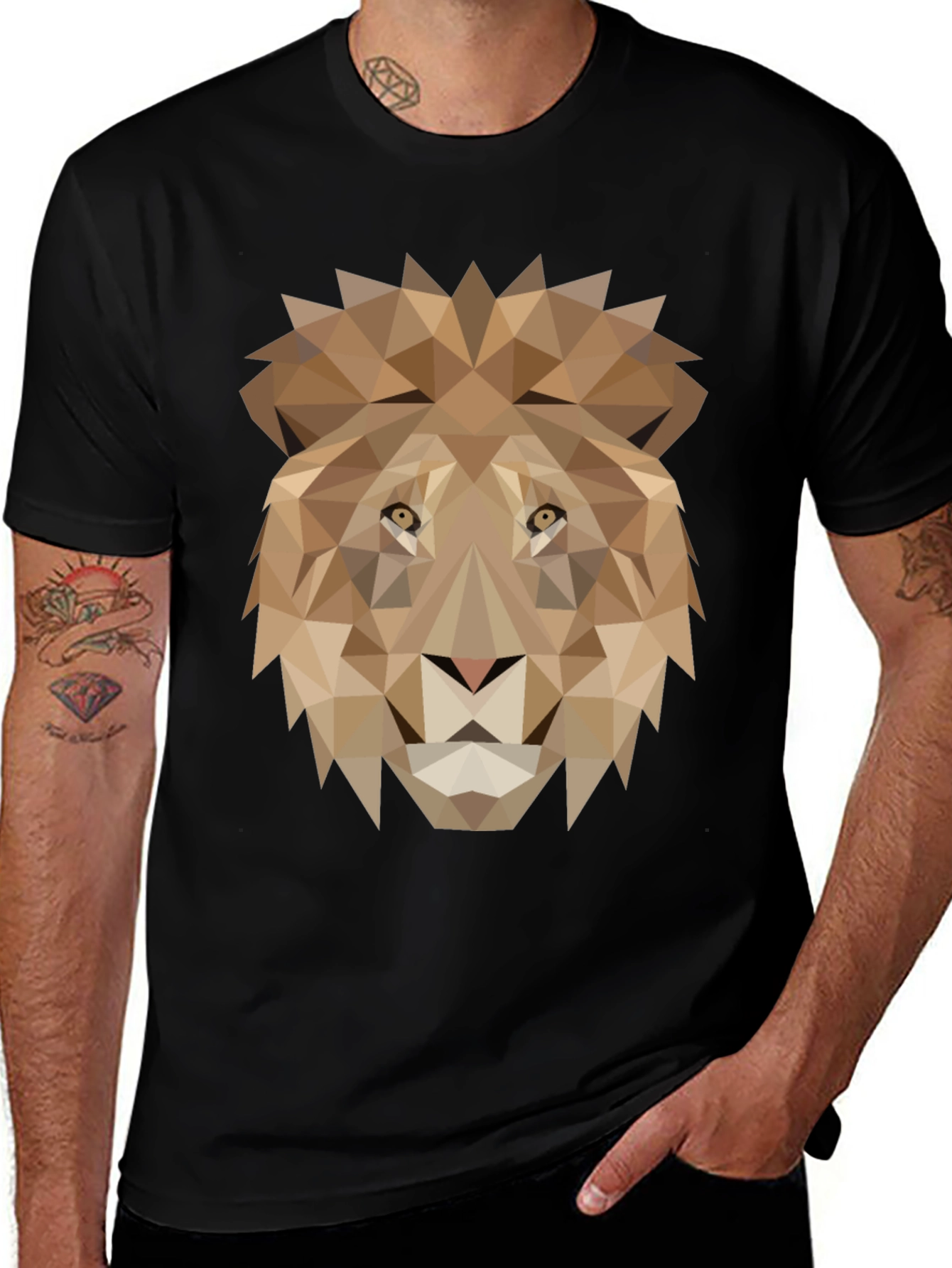 Black Geometric Lion Graphic Tee - Black main image