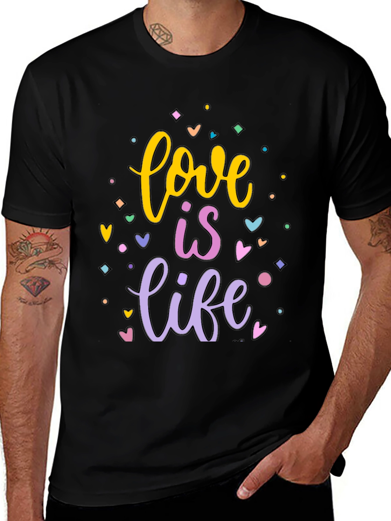Variant 4 of Love is Life Graphic T-Shirt - Black Cotton Tee