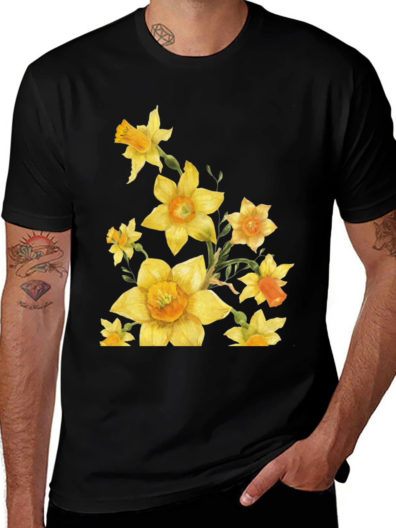 Floral Daffodil Graphic T-Shirt - Black