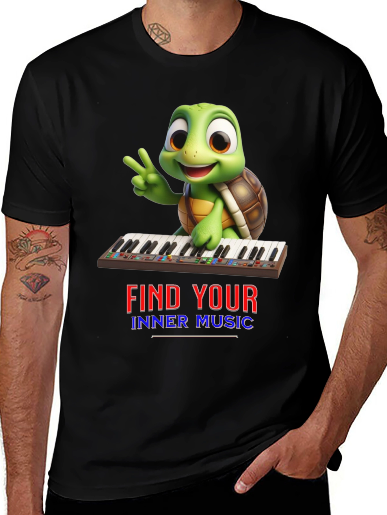 Variant 27 of Turtle Find Your Inner Music Black T-Shirt