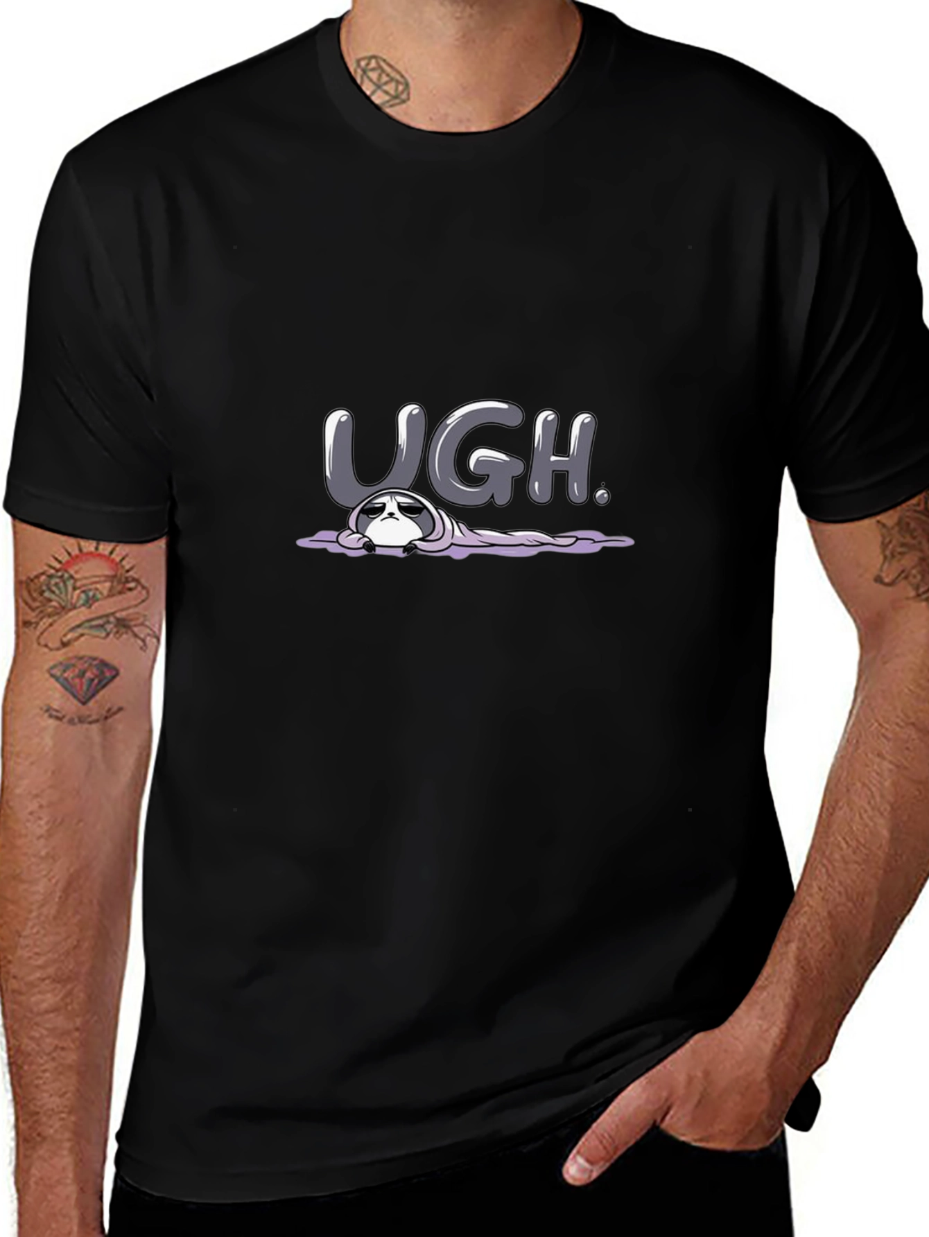 Ugh Sloth Graphic Tee - Black Cotton Comfort