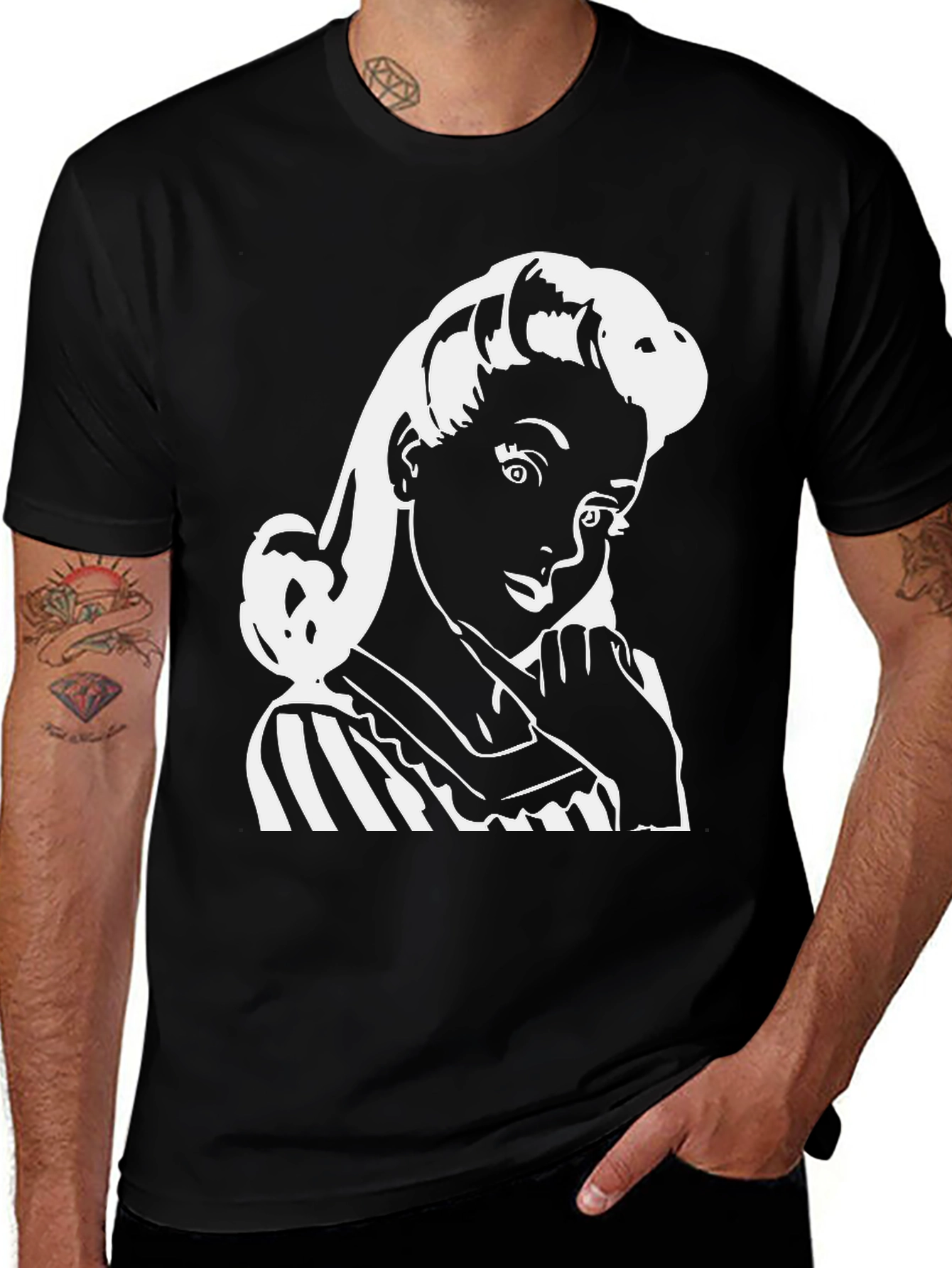 Variant 13 of Retro Girl Graphic T-Shirt - Classic Black Tee