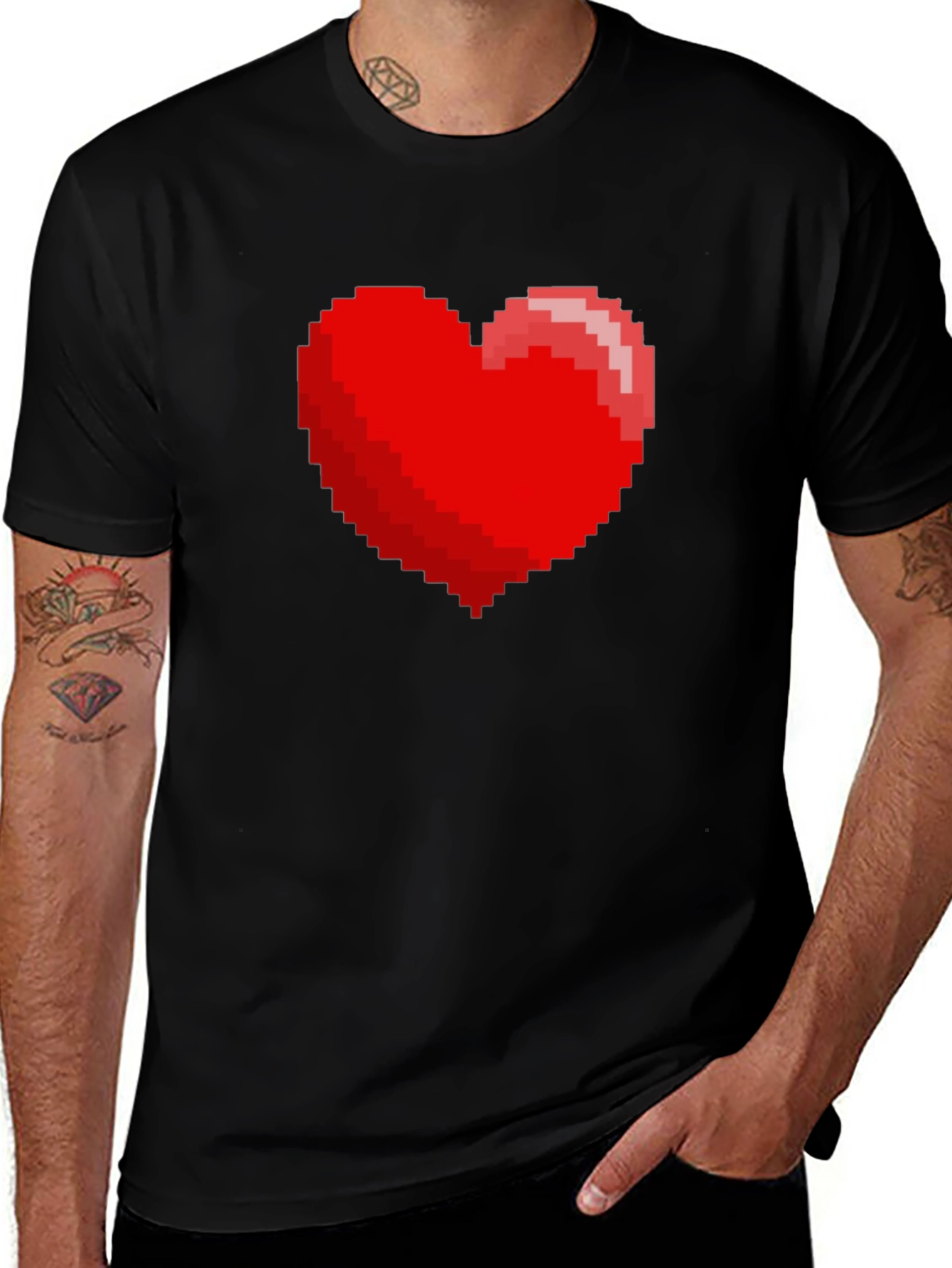 Variant 29 of 8-bit Heart Graphic Black T-Shirt - Gamer Tee