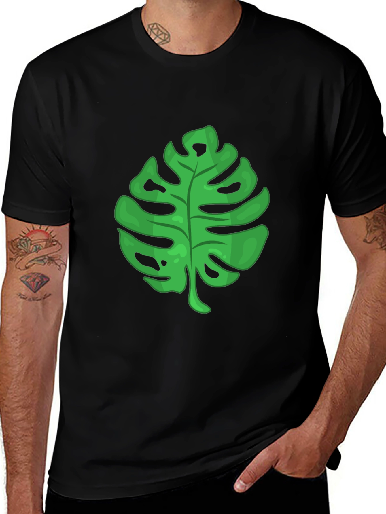 Variant 11 of Tropical Leaf Graphic Tee - Black T-Shirt