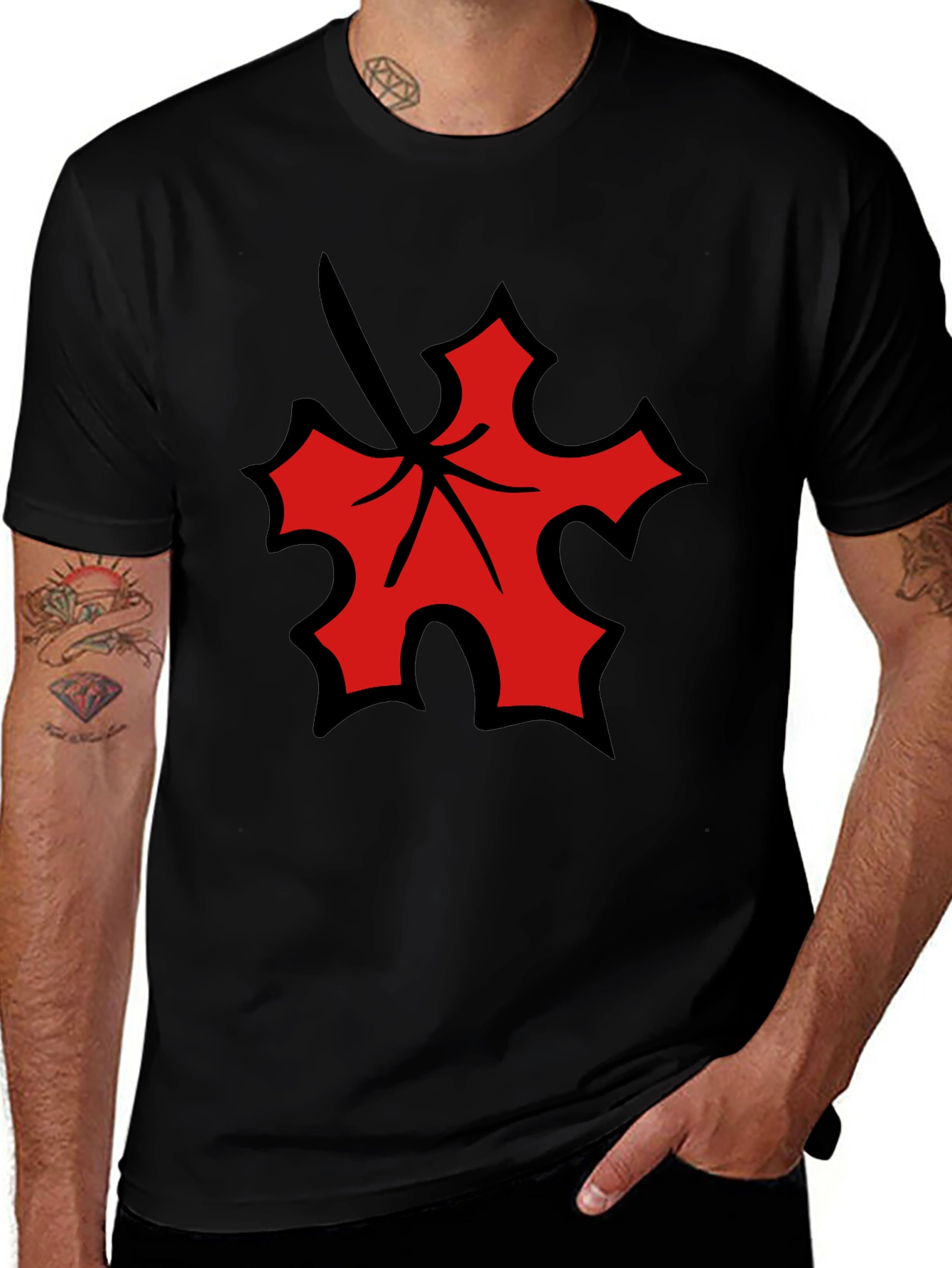 Variant 25 of Red Leaf Graphic Black T-Shirt