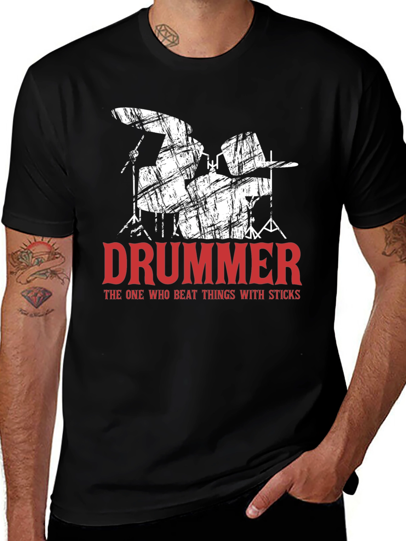 Variant 12 of Drummer T-Shirt - "The One Who Beats Things With Sticks"