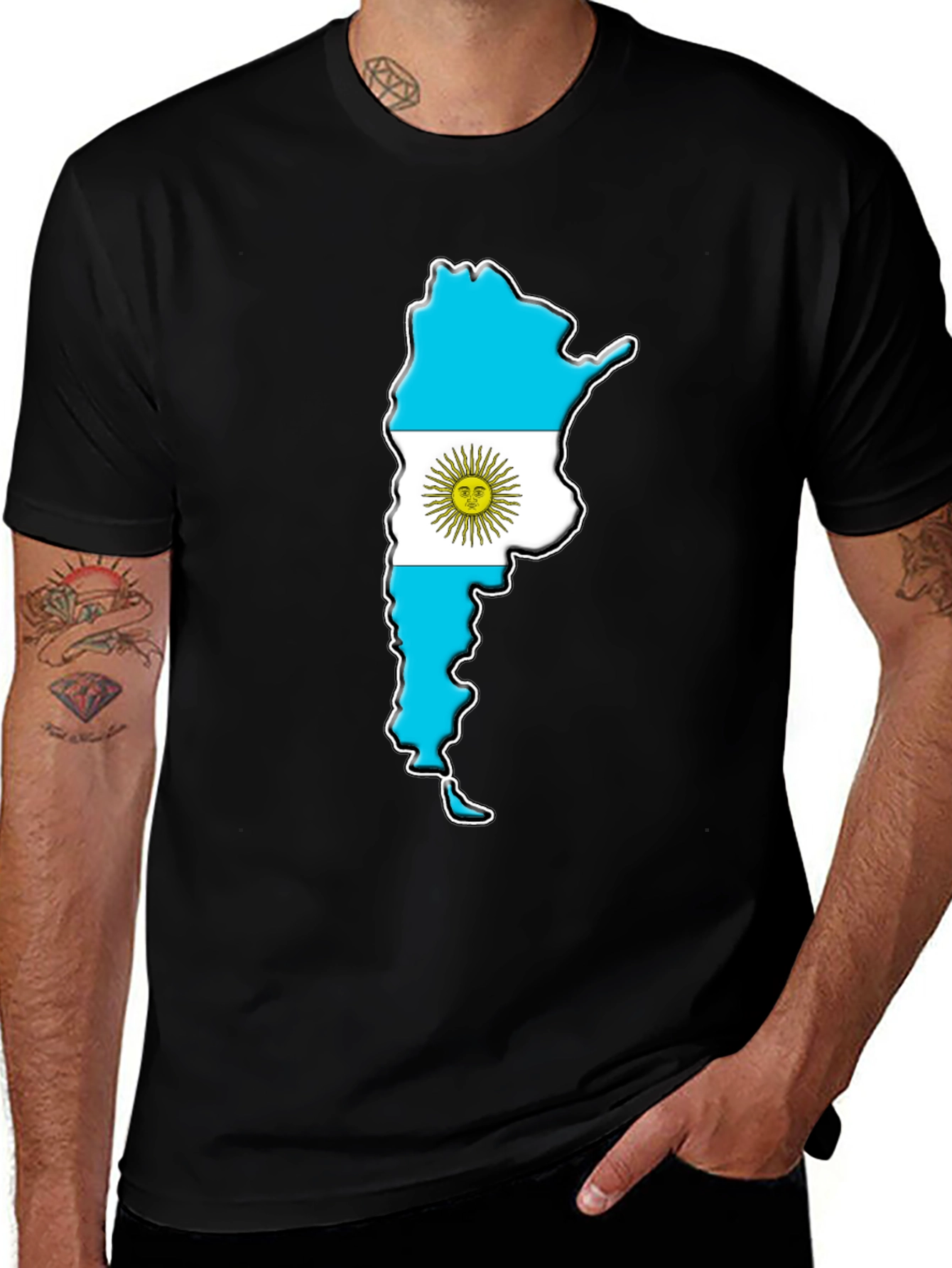 Variant 17 of Argentina Flag Map Graphic Tee - Black