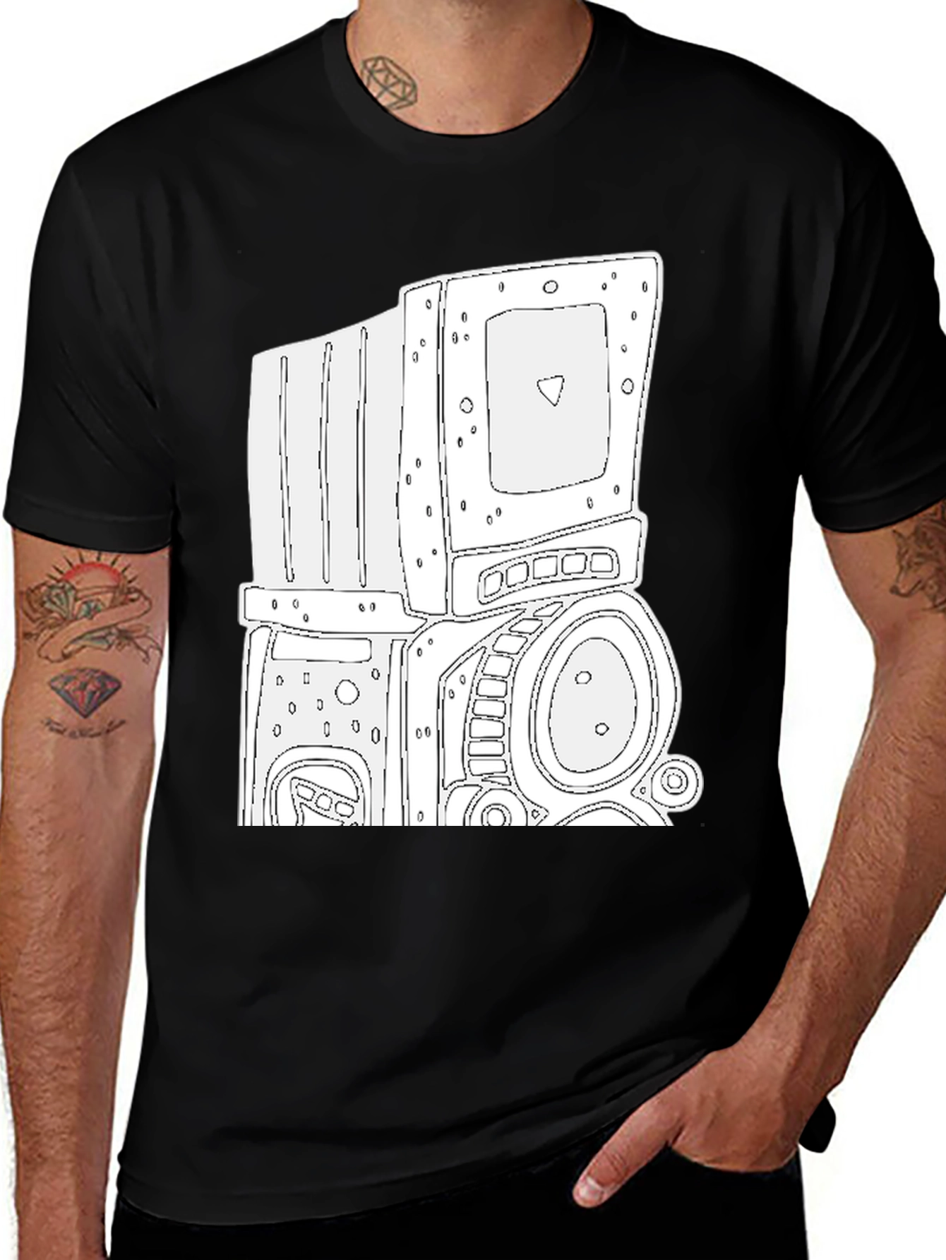 Variant 10 of Retro Robot Graphic Tee - Cool Black T-Shirt